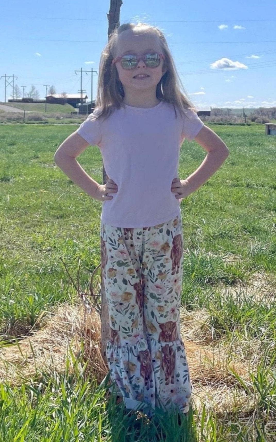 Highland Cow Floral Bell Bottoms, COW PANTS