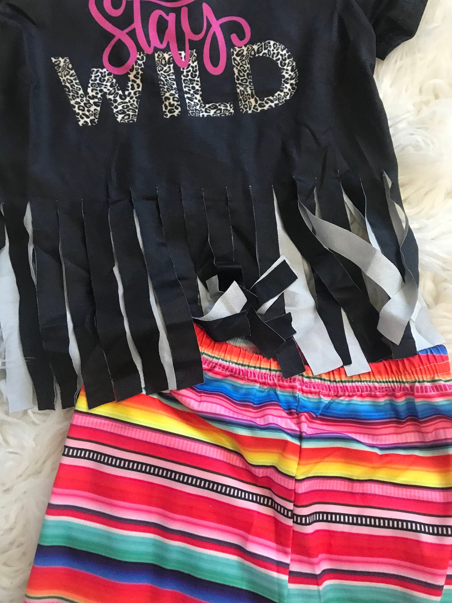 STAY WILD Shirt, Serape Bell Bottoms, Fringed Shirts, Girls Bell Bottom Set,