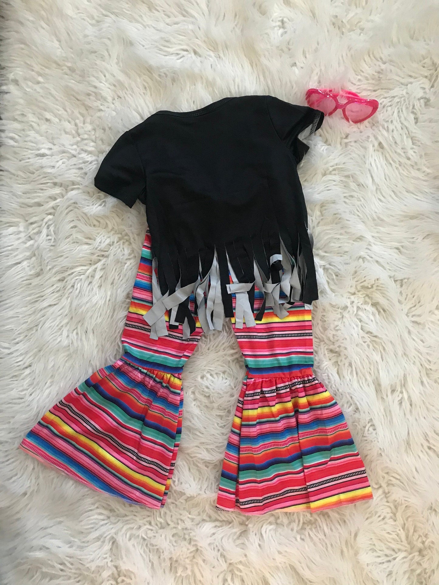 STAY WILD Shirt, Serape Bell Bottoms, Fringed Shirts, Girls Bell Bottom Set,