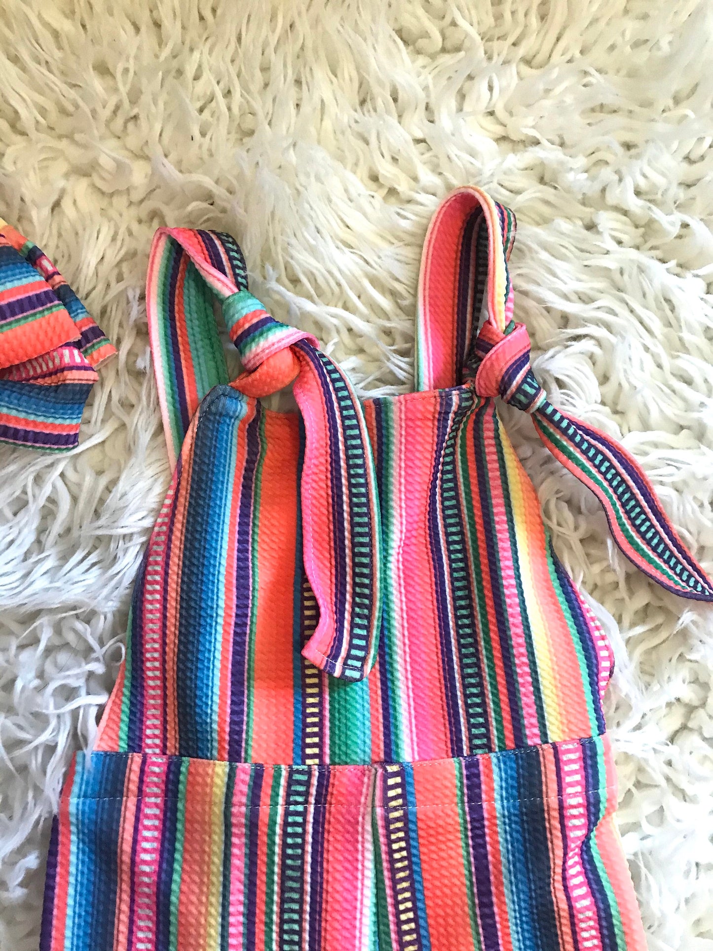 Toddler Girls Serape, Denim Jumpsuit - Serape Stripe Overalls