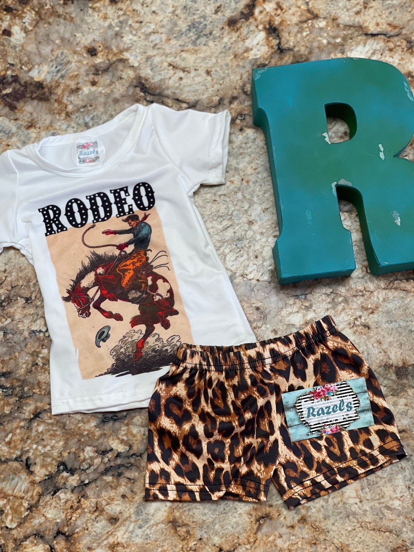 Girls Cowgirl Outfit, Rodeo Shirt and Cheetah Shorts