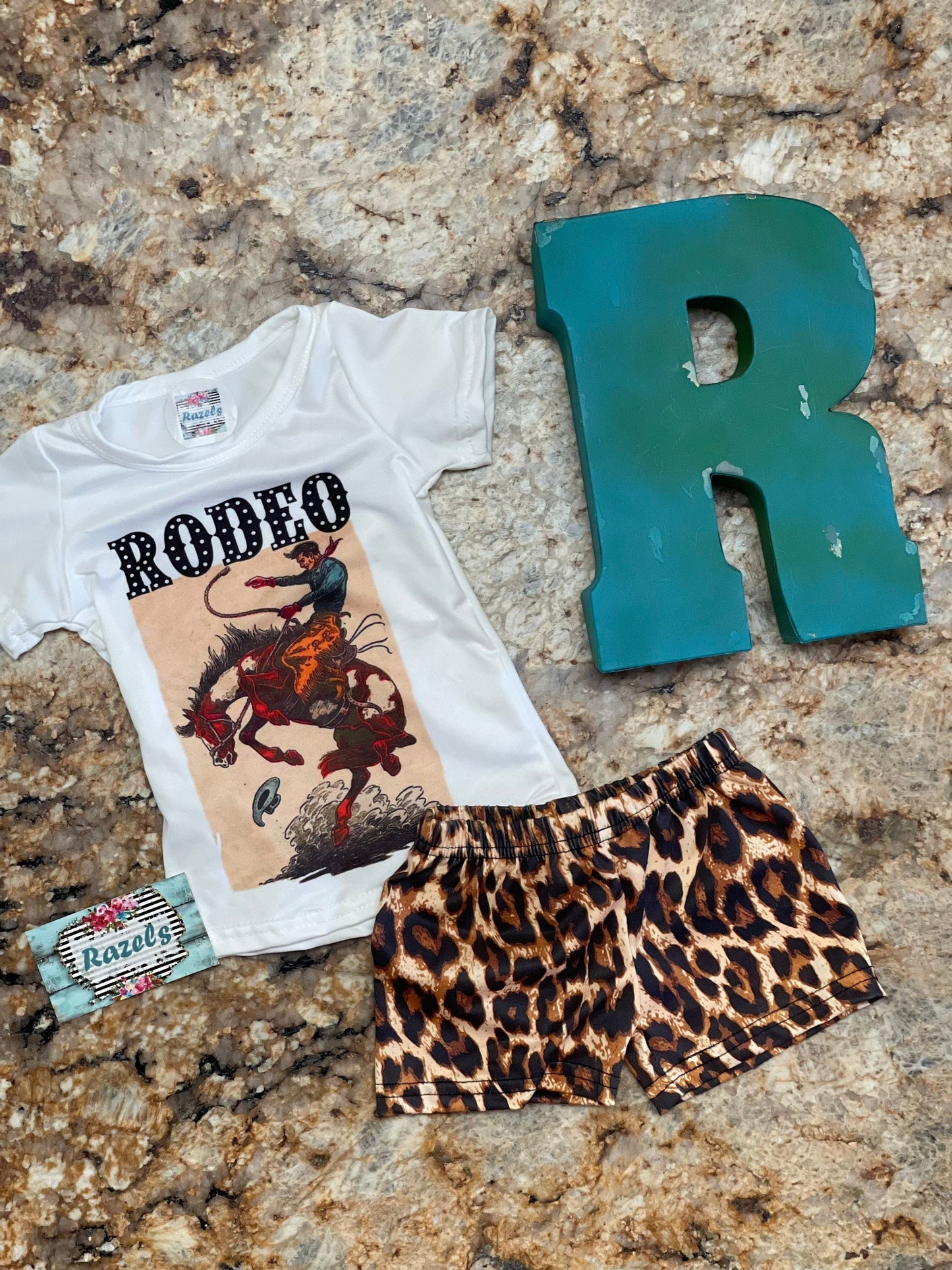 Girls Cowgirl Outfit, Rodeo Shirt and Cheetah Shorts