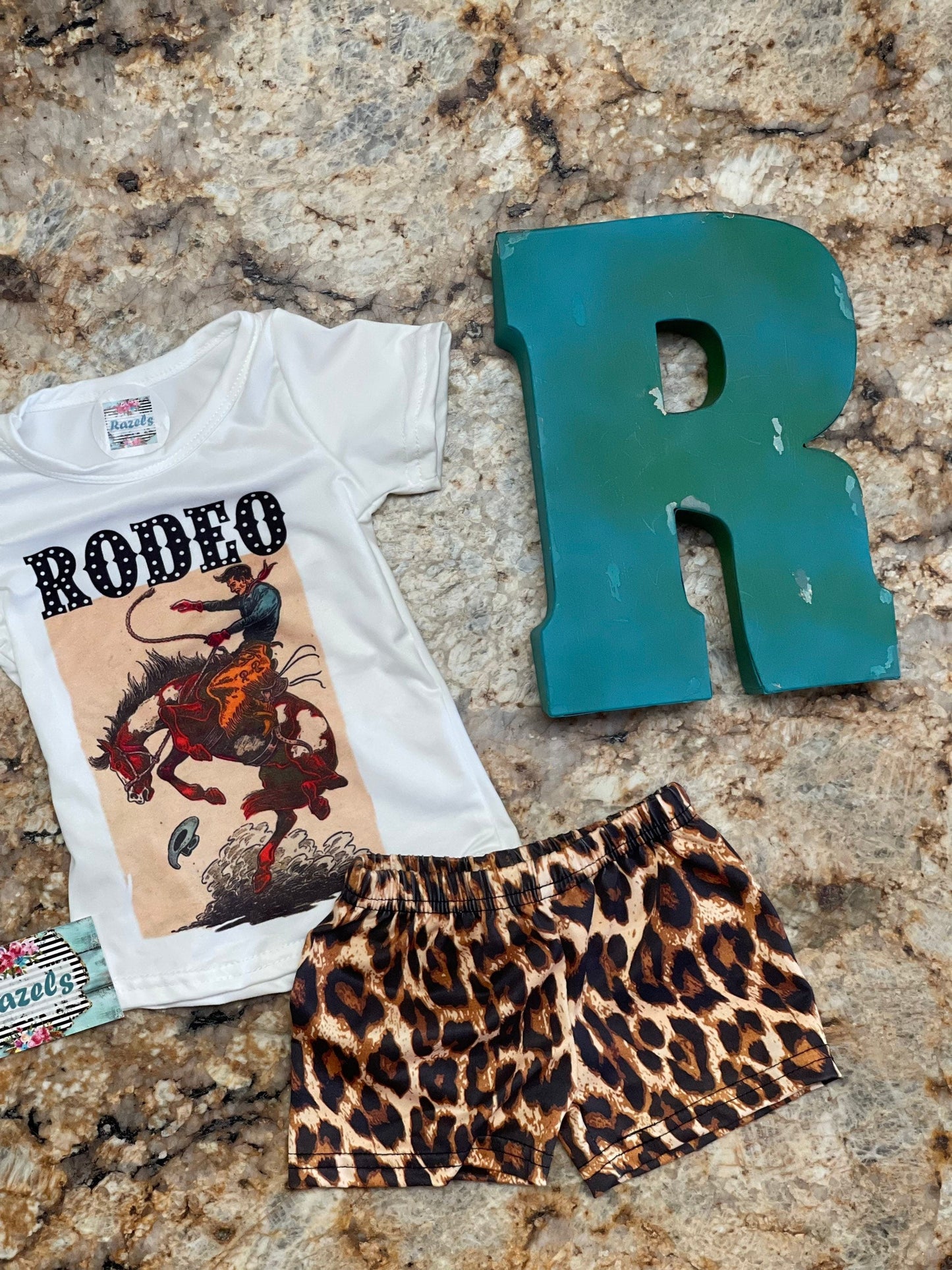 Girls Cowgirl Outfit, Rodeo Shirt and Cheetah Shorts