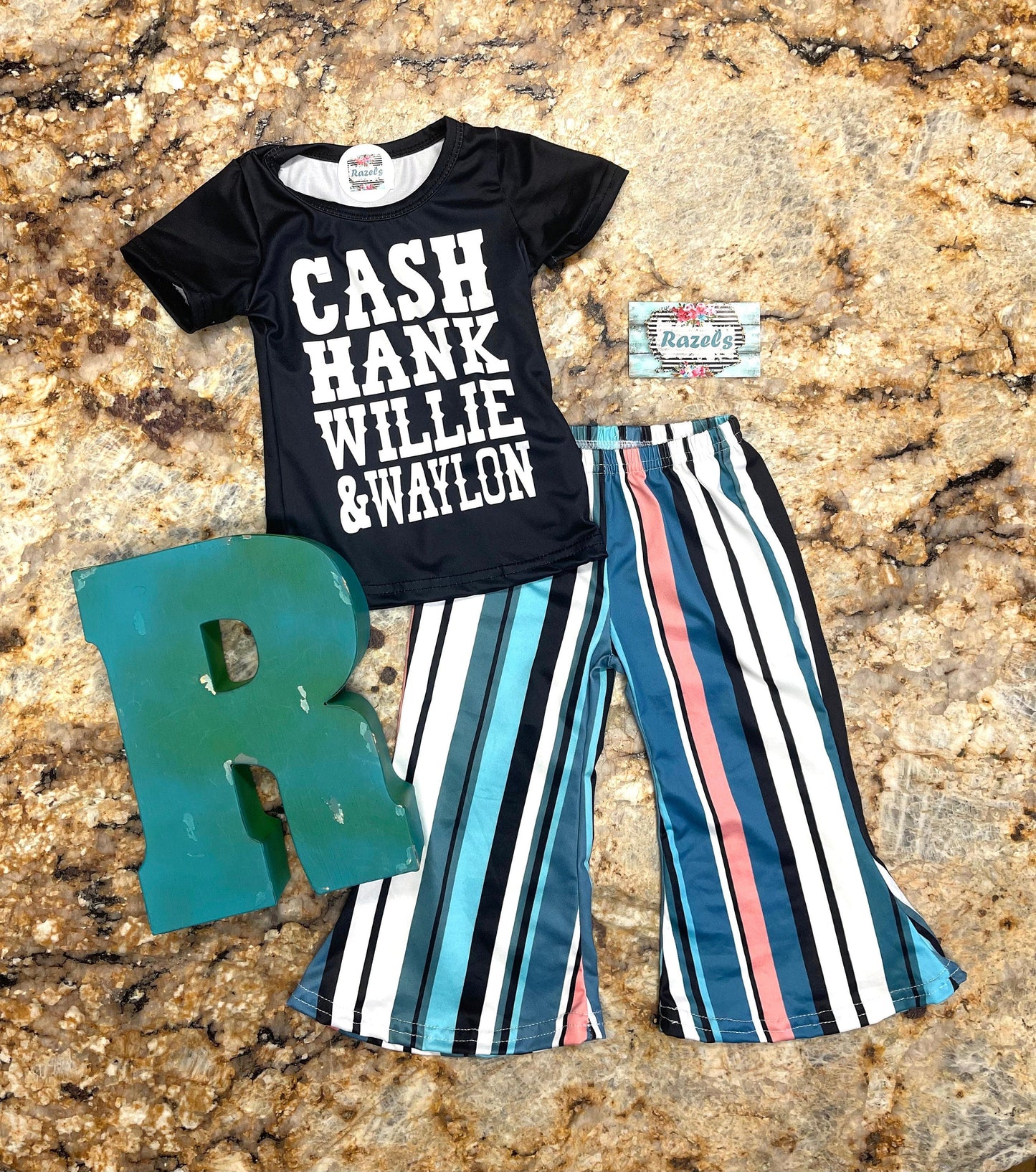 Girls Country Music Outfit, Striped Bell Bottoms