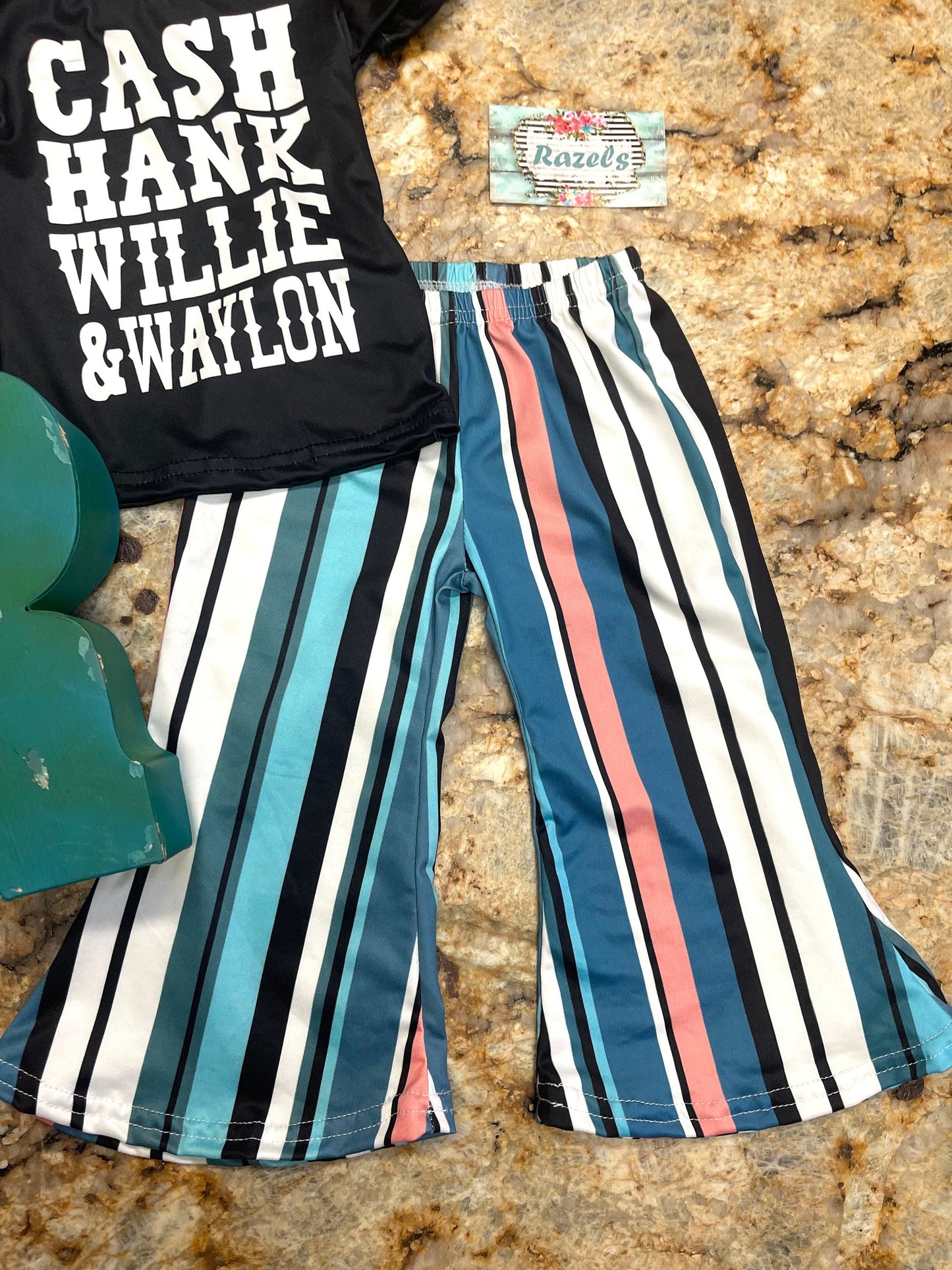 Girls Country Music Outfit, Striped Bell Bottoms