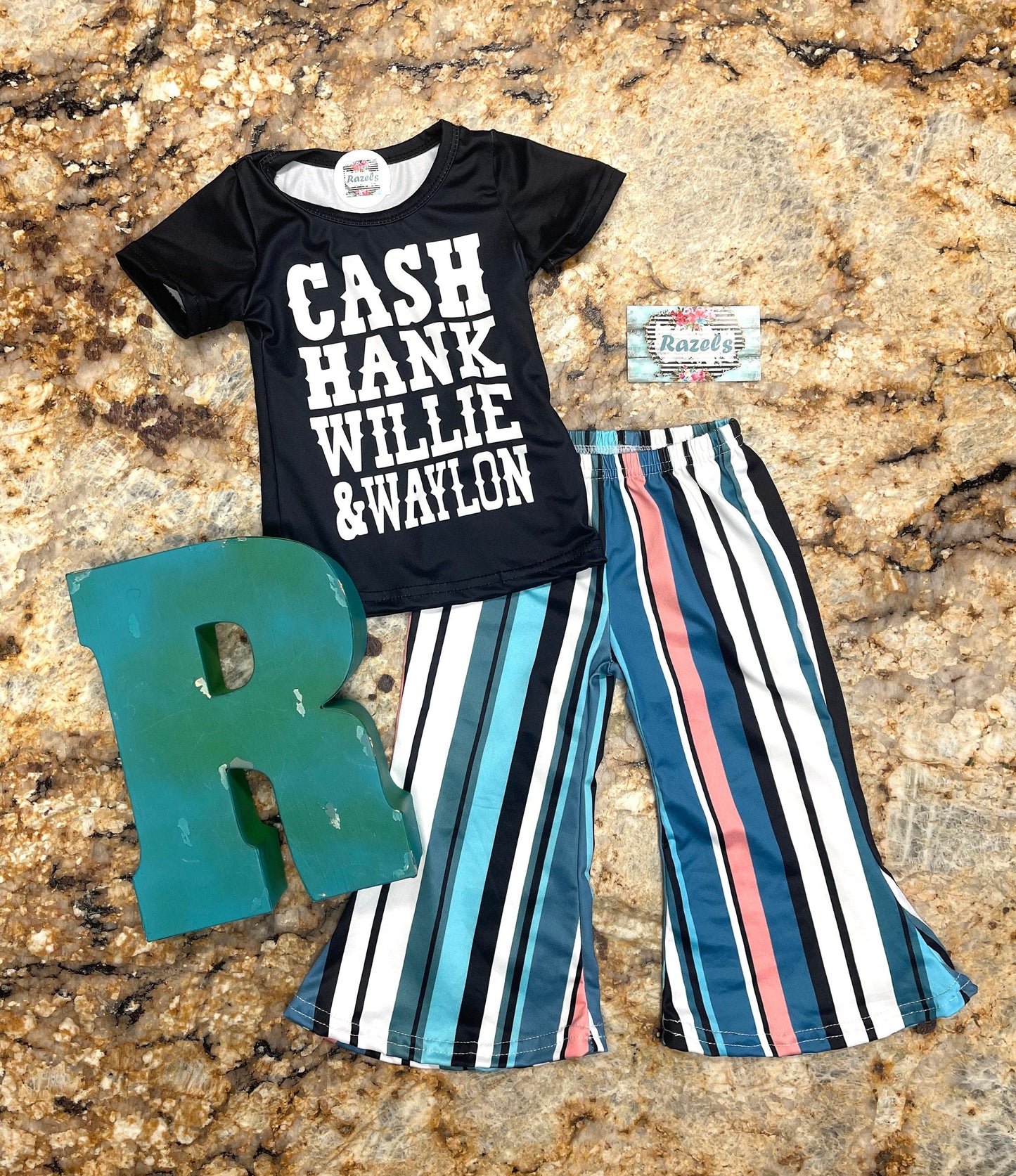 Girls Country Music Outfit, Striped Bell Bottoms