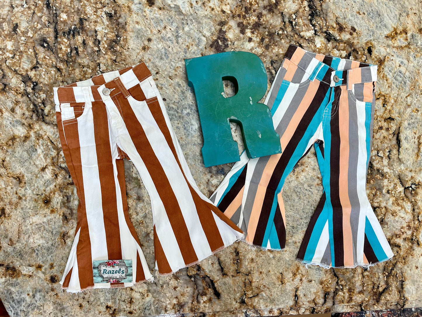 Girls' Striped Bell Bottom Jeans | Stretchy, Frayed Bell Jeans for Girls