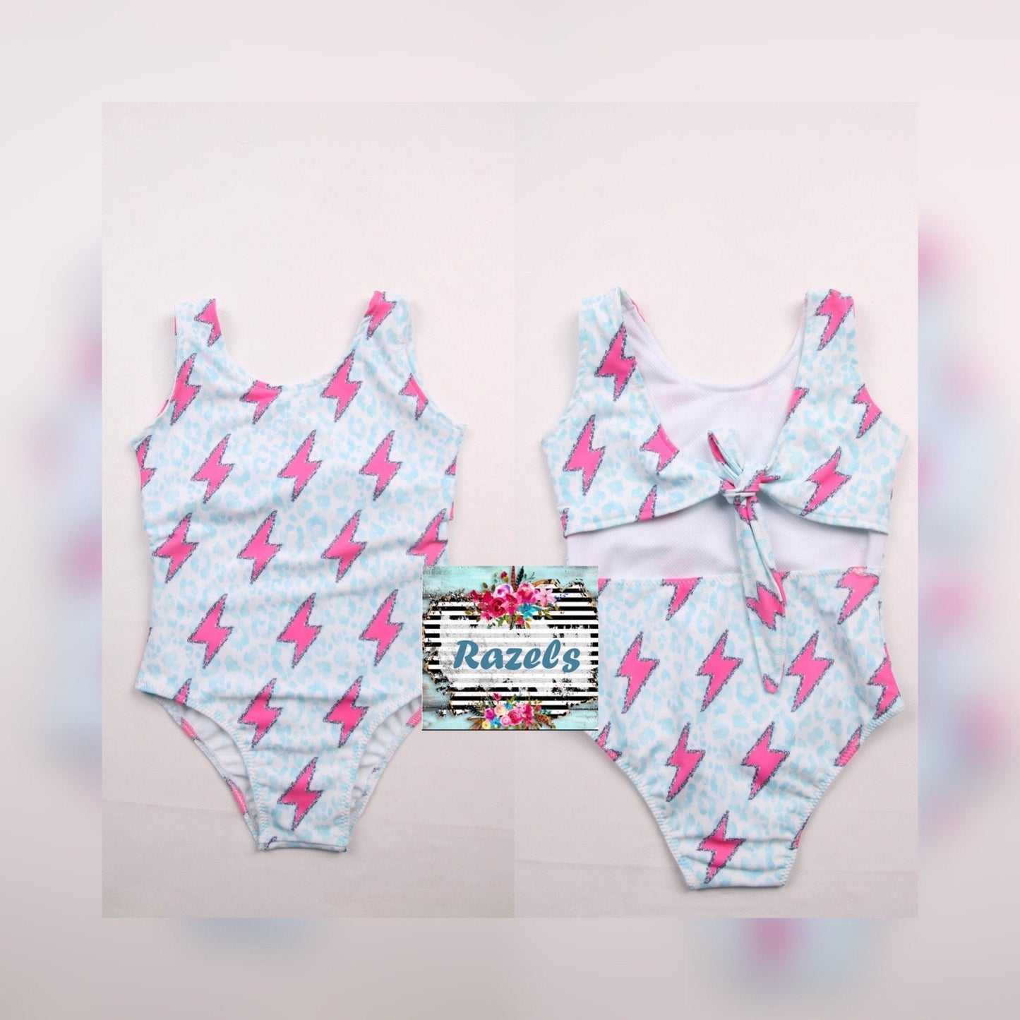 Girls Swimsuit, Pink Lightning Bolt Swimsuit