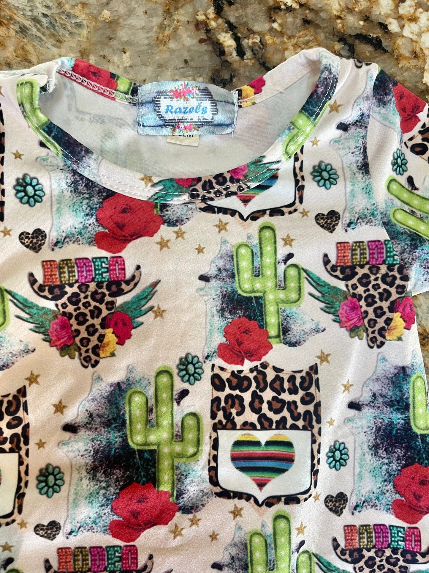 Cowgirl Dress for Kids Toddler & Baby - Rodeo T-Shirt Dress with Cheetah Skull, Cactus and Back Number Design