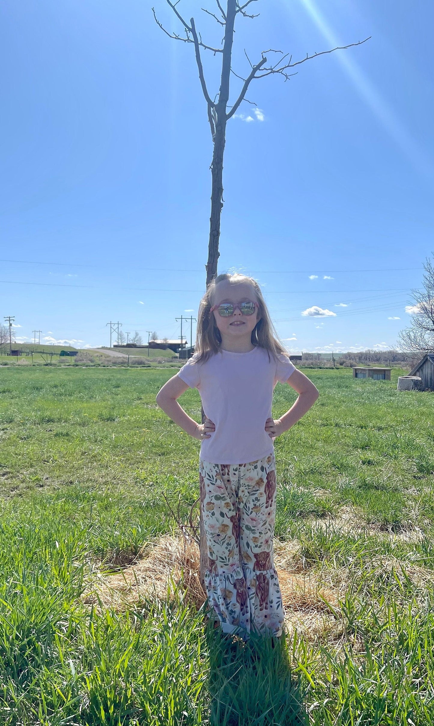 Highland Cow Floral Bell Bottoms, COW PANTS
