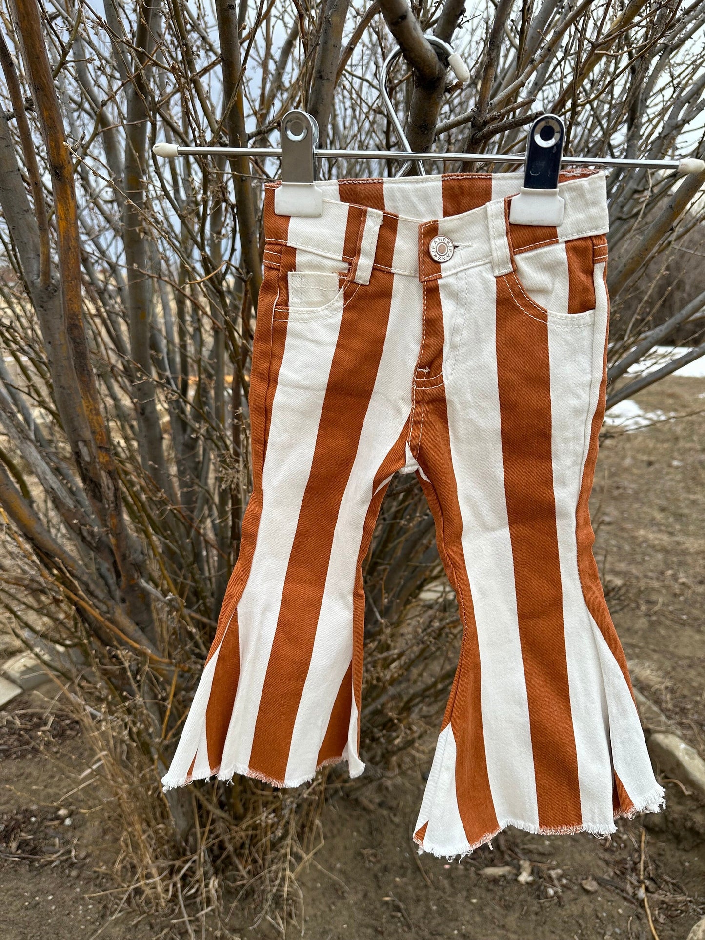 Girls' Striped Bell Bottom Jeans | Stretchy, Frayed Bell Jeans for Girls