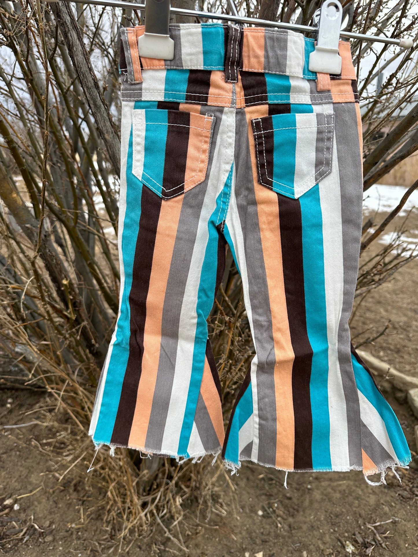 Girls' Striped Bell Bottom Jeans | Stretchy, Frayed Bell Jeans for Girls