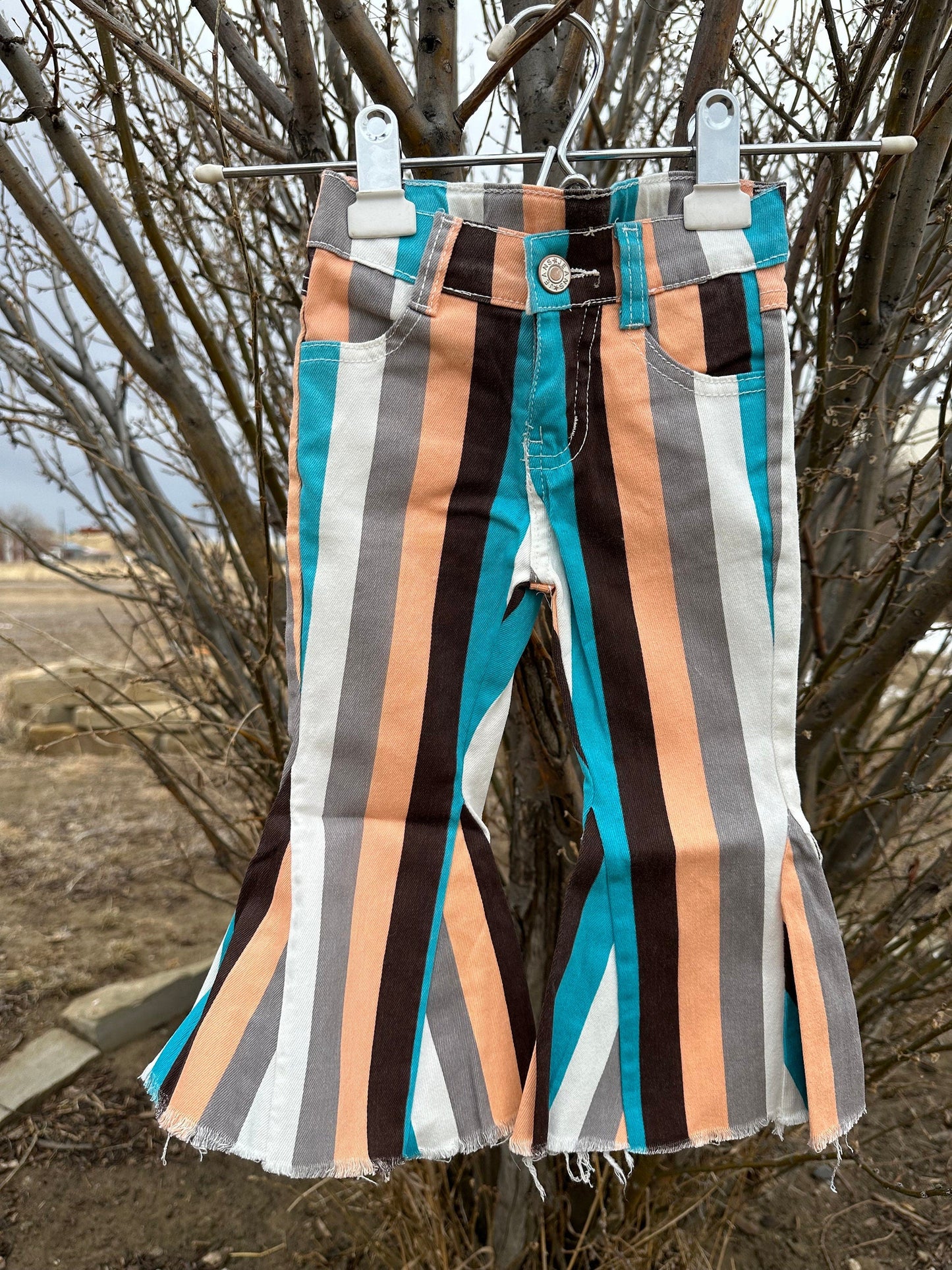 Girls' Striped Bell Bottom Jeans | Stretchy, Frayed Bell Jeans for Girls