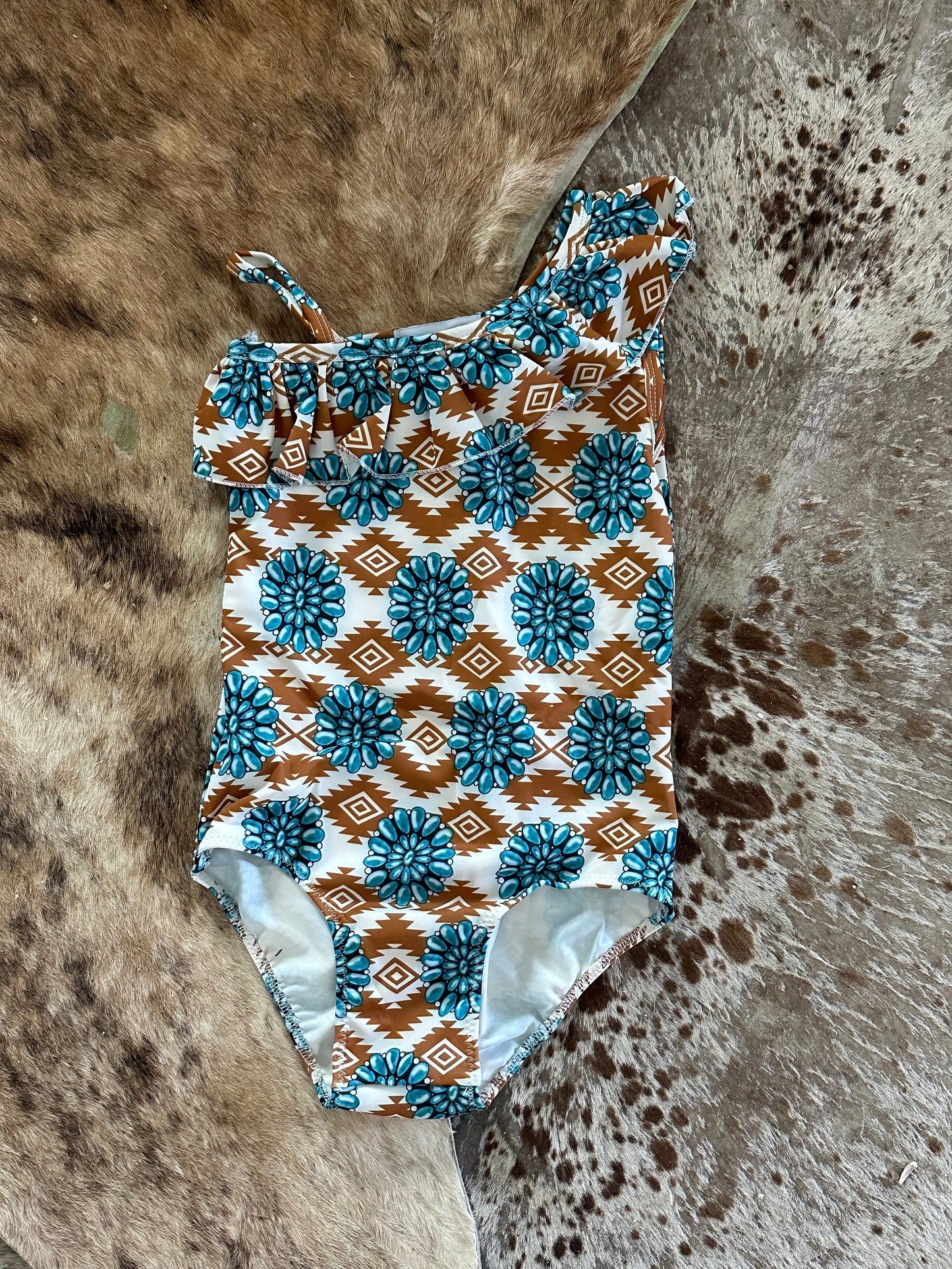 Western Cowgirl Swimsuit | Turquoise Conchos | Ruffle One-Piece | Southwestern Style