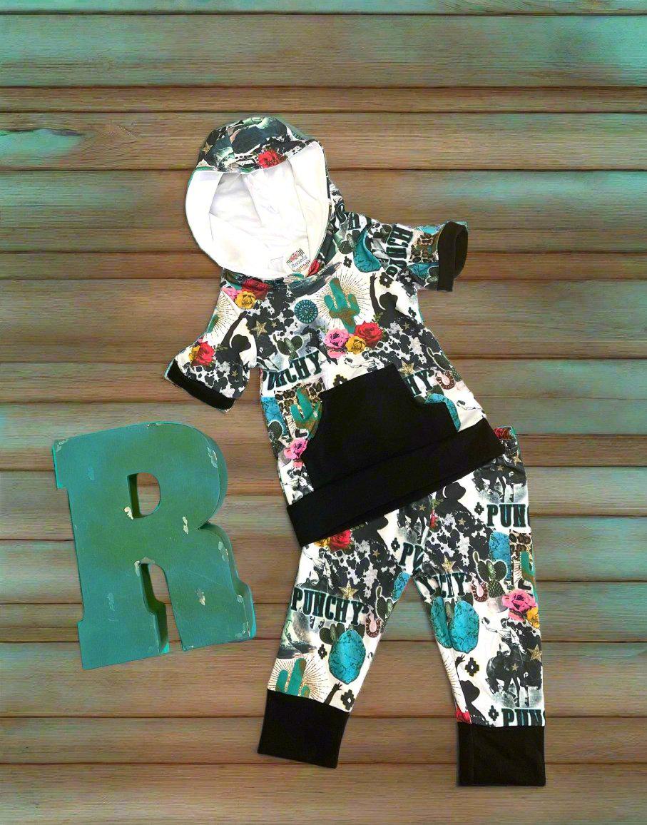 Punchy Western Cowgirl Outfit | Girls Western Hoodie and Jogger Set | Cowgirl Sweatsuit, Retro Cowboy Clothes