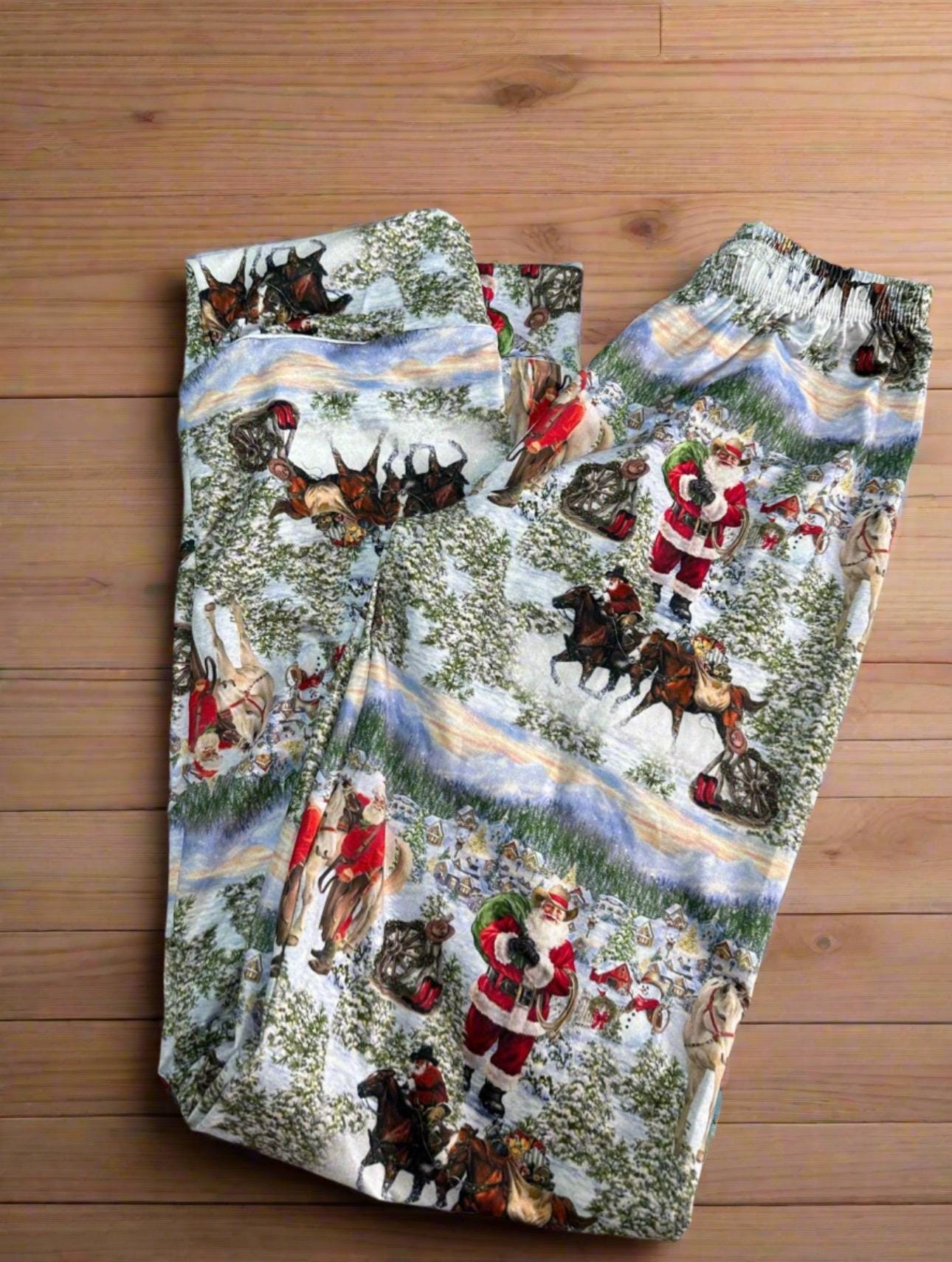 ORIGINAL Blue Cowboy Santa Christmas Pajamas / Western FAMILY CHRISTMAS Pjs / Adult Cowboy Santa Pajamas