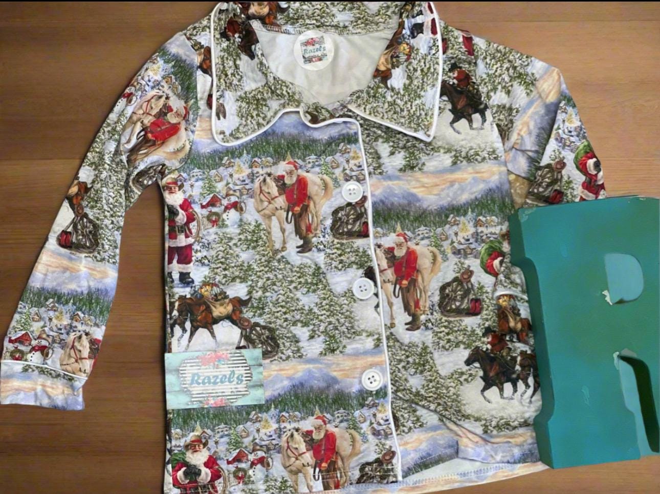 ORIGINAL Blue Cowboy Santa Christmas Pajamas / Western FAMILY CHRISTMAS Pjs / Adult Cowboy Santa Pajamas