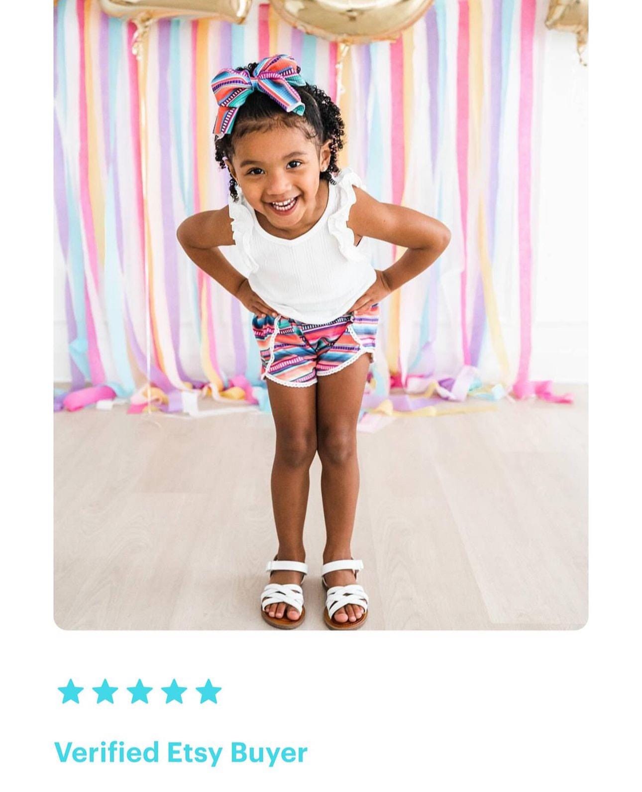Girls Serape Summer Shorts β Pink Stripe Western Boutique Style β Lightweight & Lace Hem