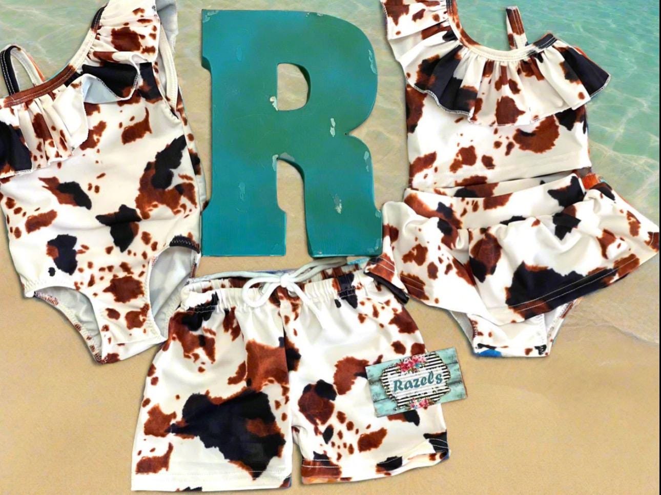 Cow print One-piece Swimsuits , Cow print Swim Shorts