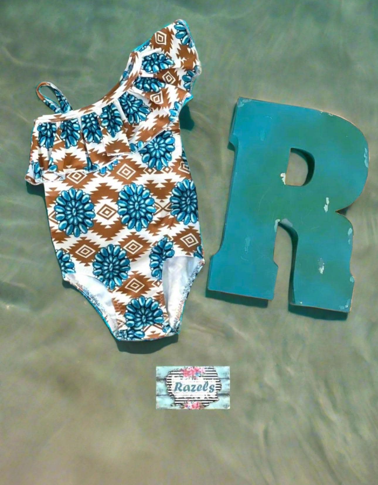 Western Cowgirl Swimsuit | Turquoise Conchos | Ruffle One-Piece | Southwestern Style