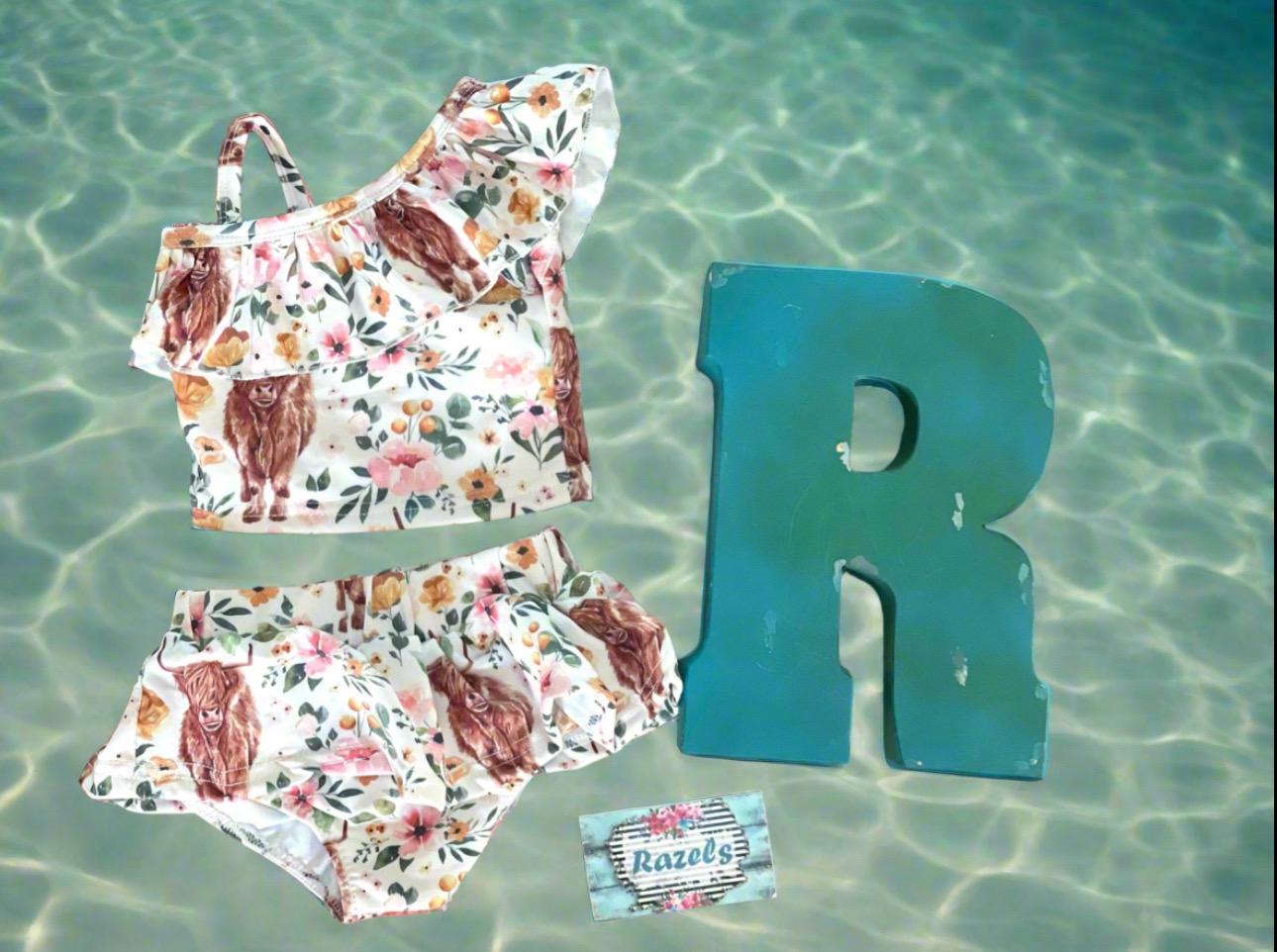 Highland Cow Swimsuit for baby Girls, Cow Swimsuit