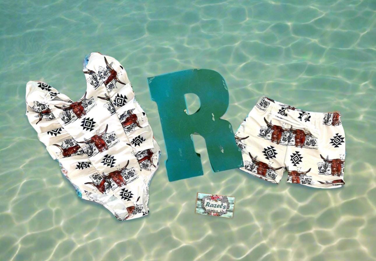 Sibling Western Swimsuits, Longhorn Steer Swimsuits