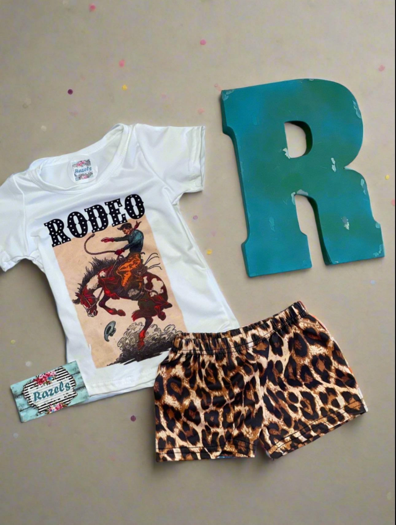 Girls Cowgirl Outfit, Rodeo Shirt and Cheetah Shorts