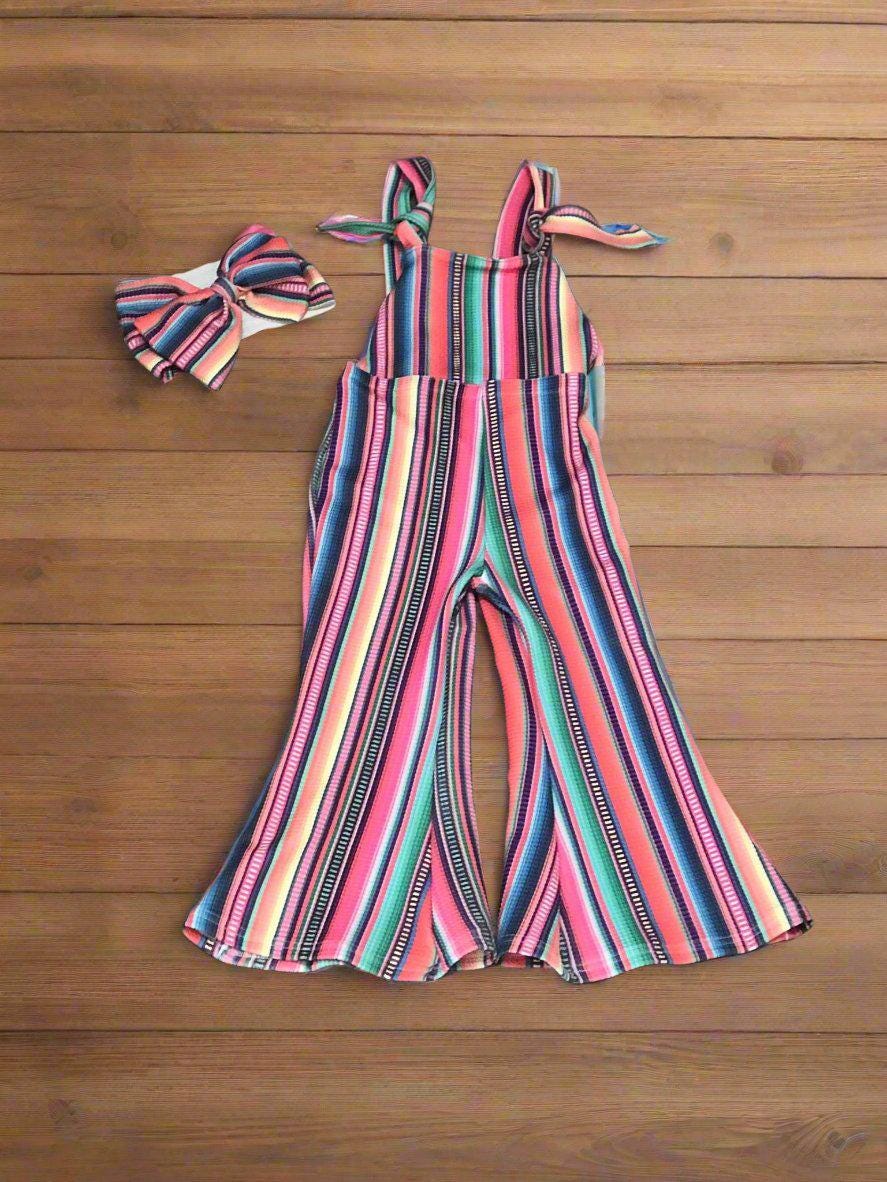 Toddler Girls Serape, Denim Jumpsuit - Serape Stripe Overalls