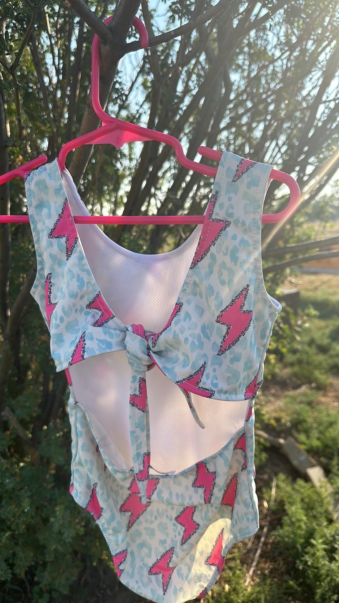 Girls Swimsuit, Pink Lightning Bolt Swimsuit