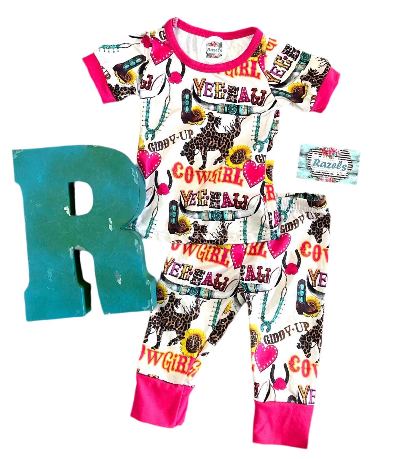 Cowgirl Pajamas / GIDDY UP Yeehaw Pajamas, Pink Hearts and Cowgirls