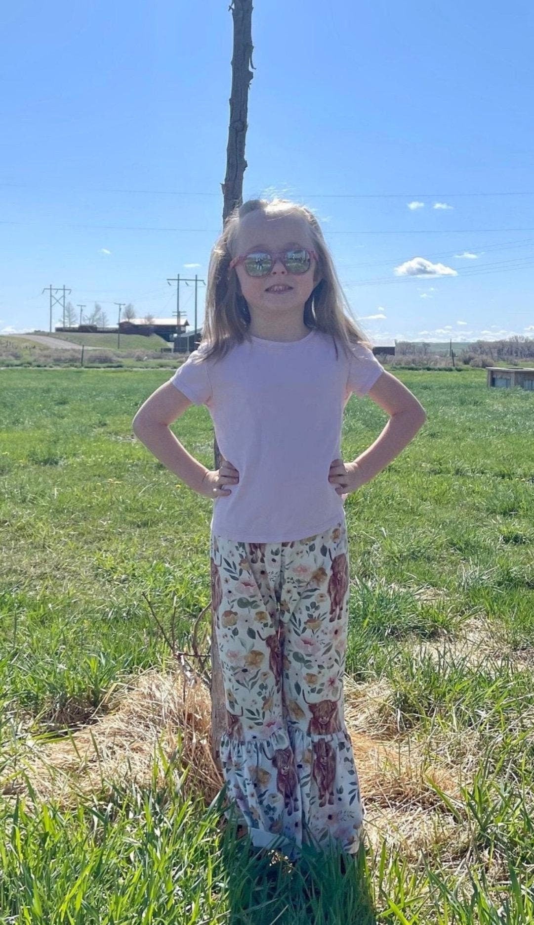 Highland Cow Floral Bell Bottoms, COW PANTS