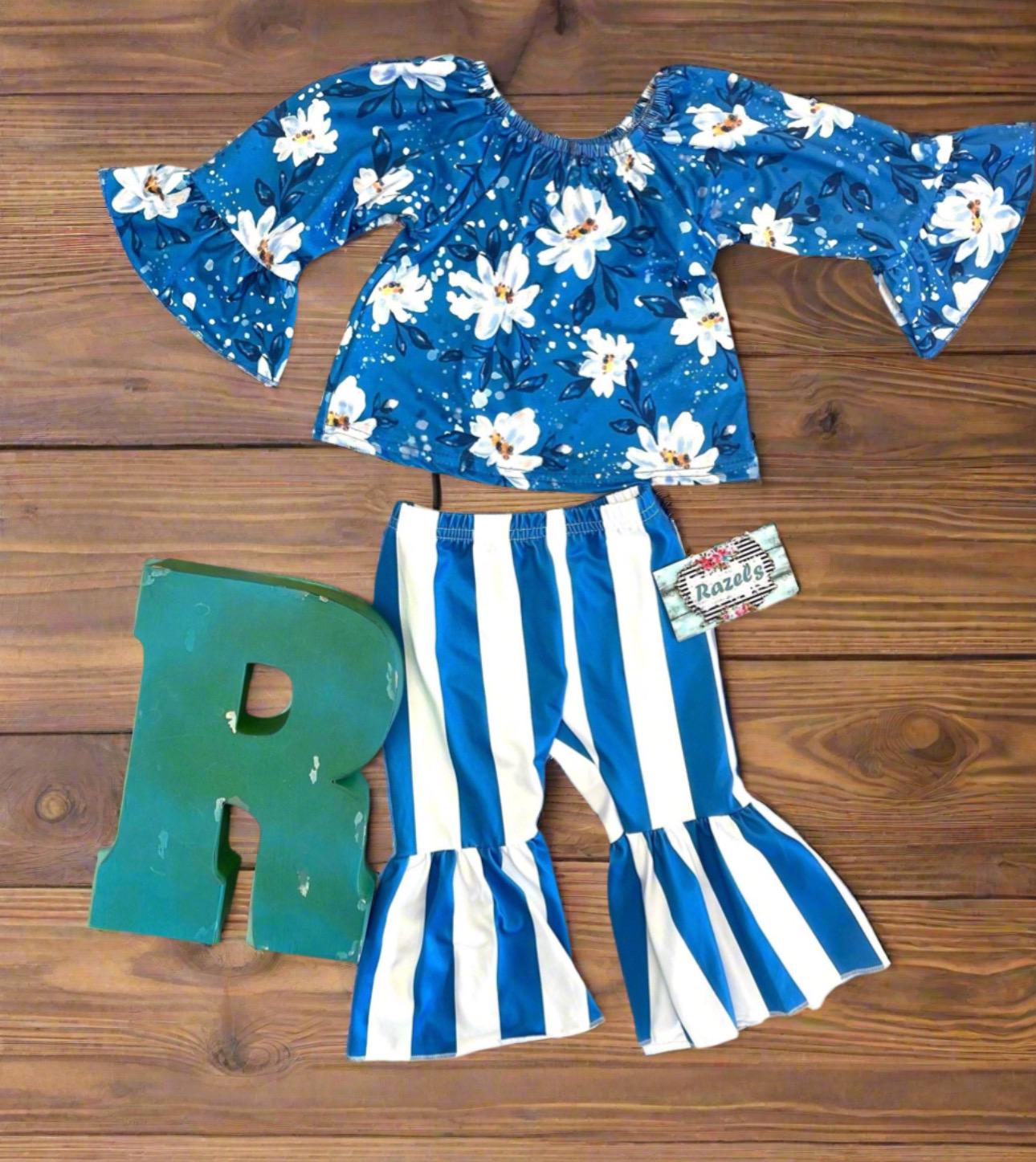 Daisy Blouse, Blue and White Striped Bell Bottom Pants