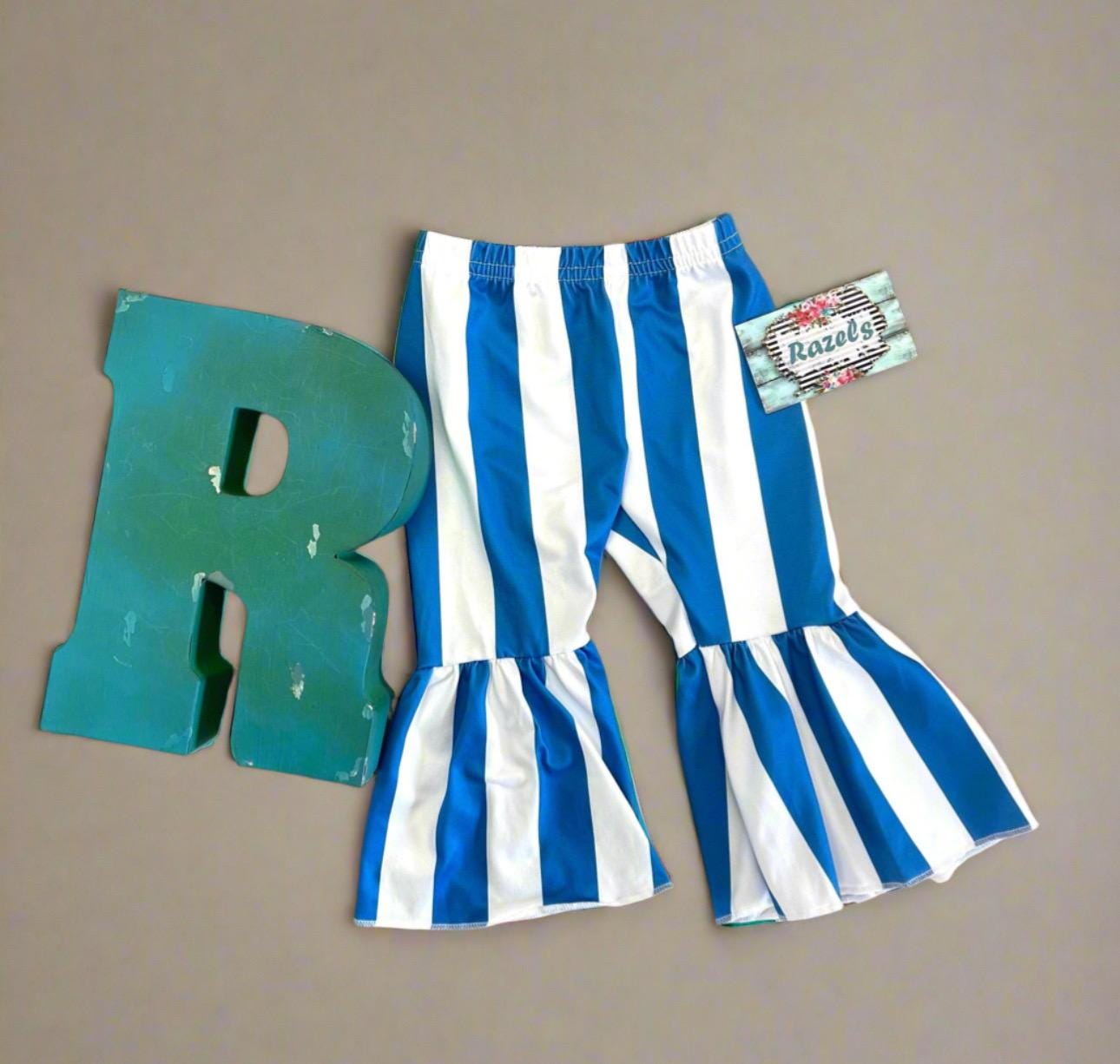 Daisy Blouse, Blue and White Striped Bell Bottom Pants
