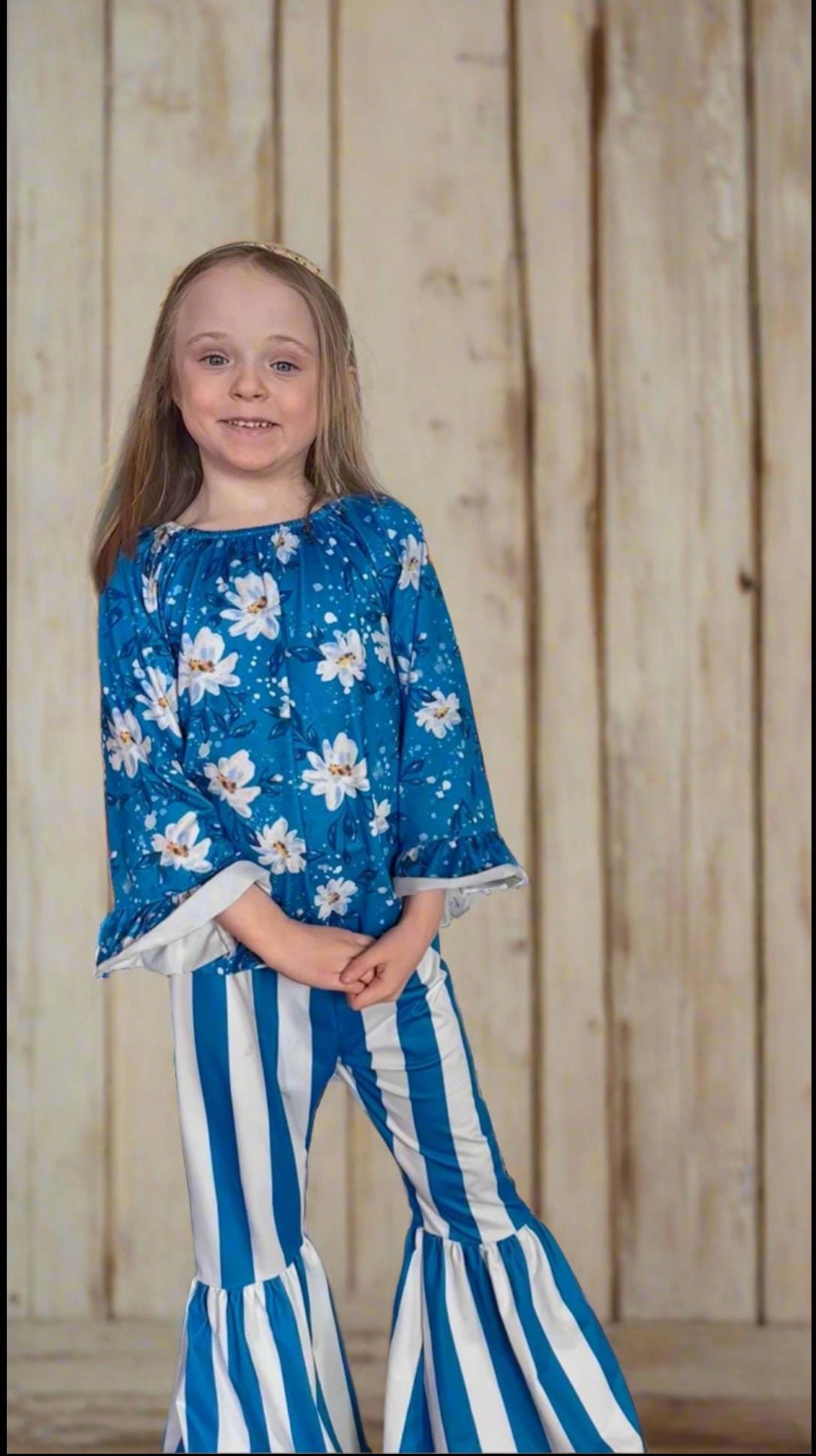 Daisy Blouse, Blue and White Striped Bell Bottom Pants