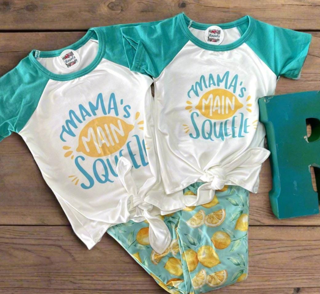 Mama's Main Squeeze BELL BOTTOM OUTFIT, Lemon Flare Pants & Mama T-Shirt,