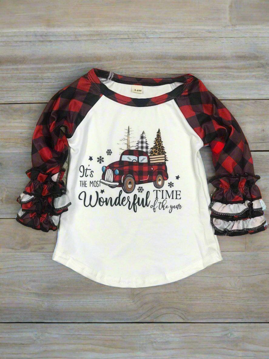 Girls Christmas Outfit, Buffalo Plaid Bell Bottom Pants