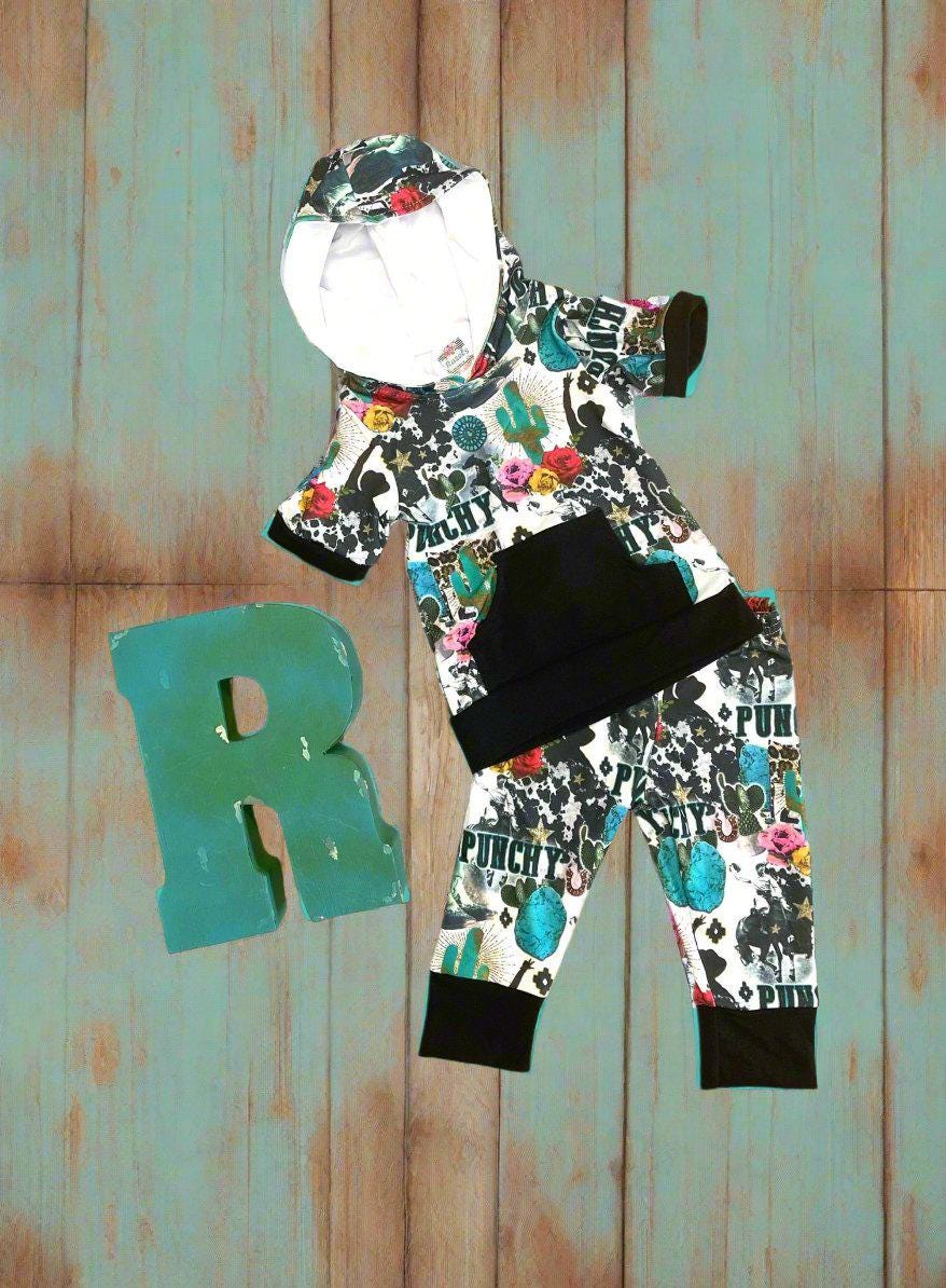 Punchy Western Cowgirl Outfit | Girls Western Hoodie and Jogger Set | Cowgirl Sweatsuit, Retro Cowboy Clothes