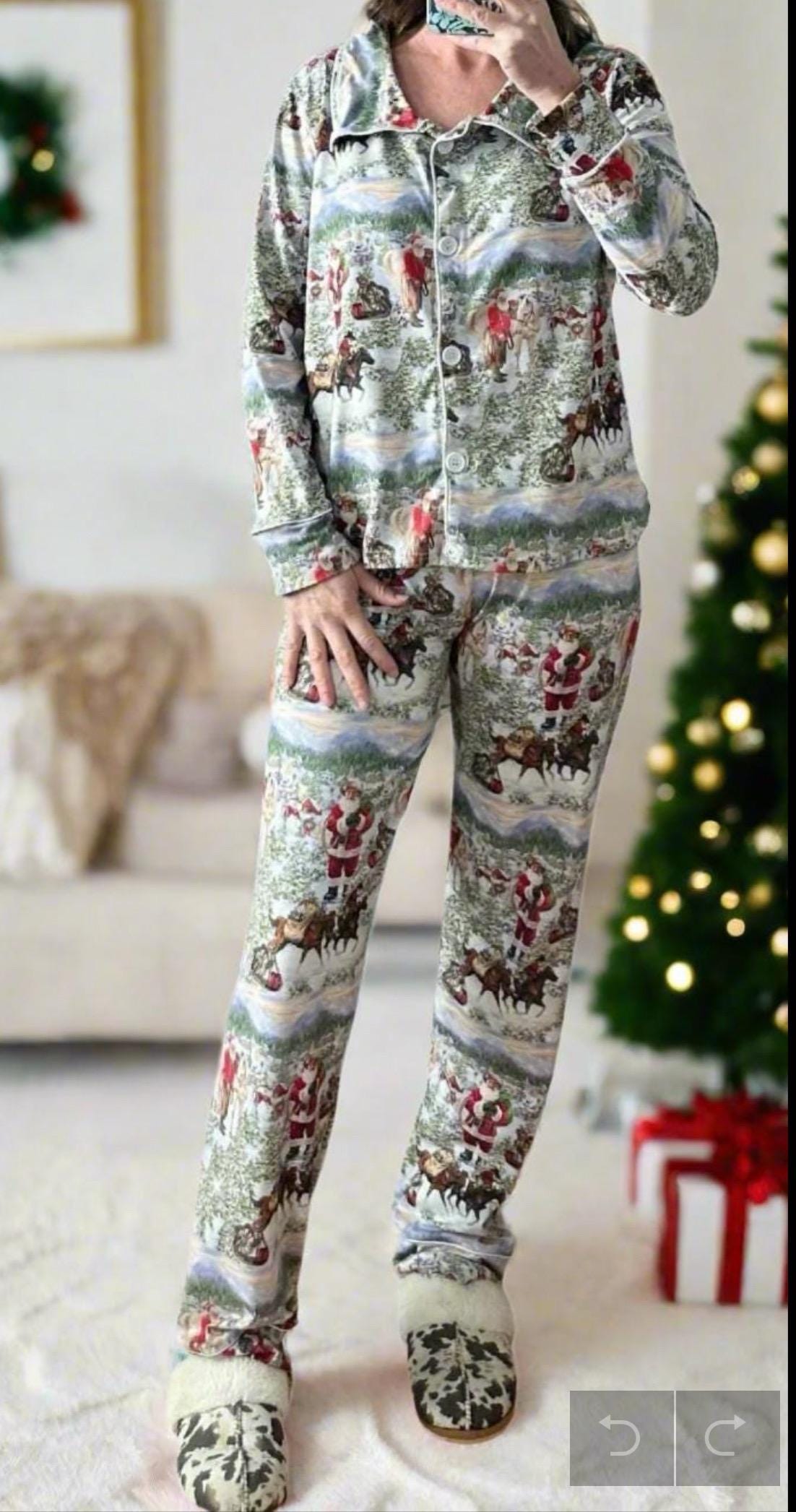 ORIGINAL Blue Cowboy Santa Christmas Pajamas / Western FAMILY CHRISTMAS Pjs / Adult Cowboy Santa Pajamas