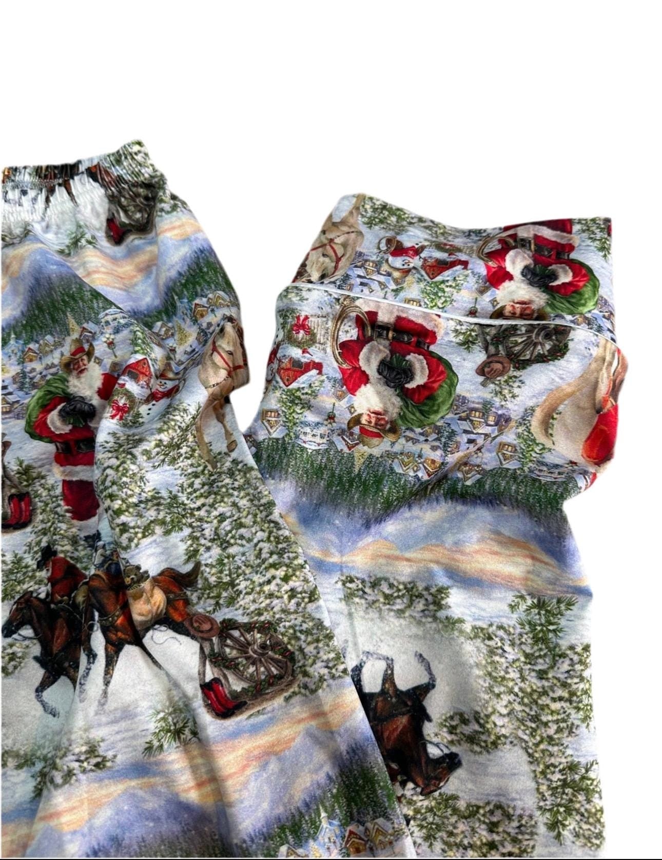 ORIGINAL Blue Cowboy Santa Christmas Pajamas / Western FAMILY CHRISTMAS Pjs / Adult Cowboy Santa Pajamas