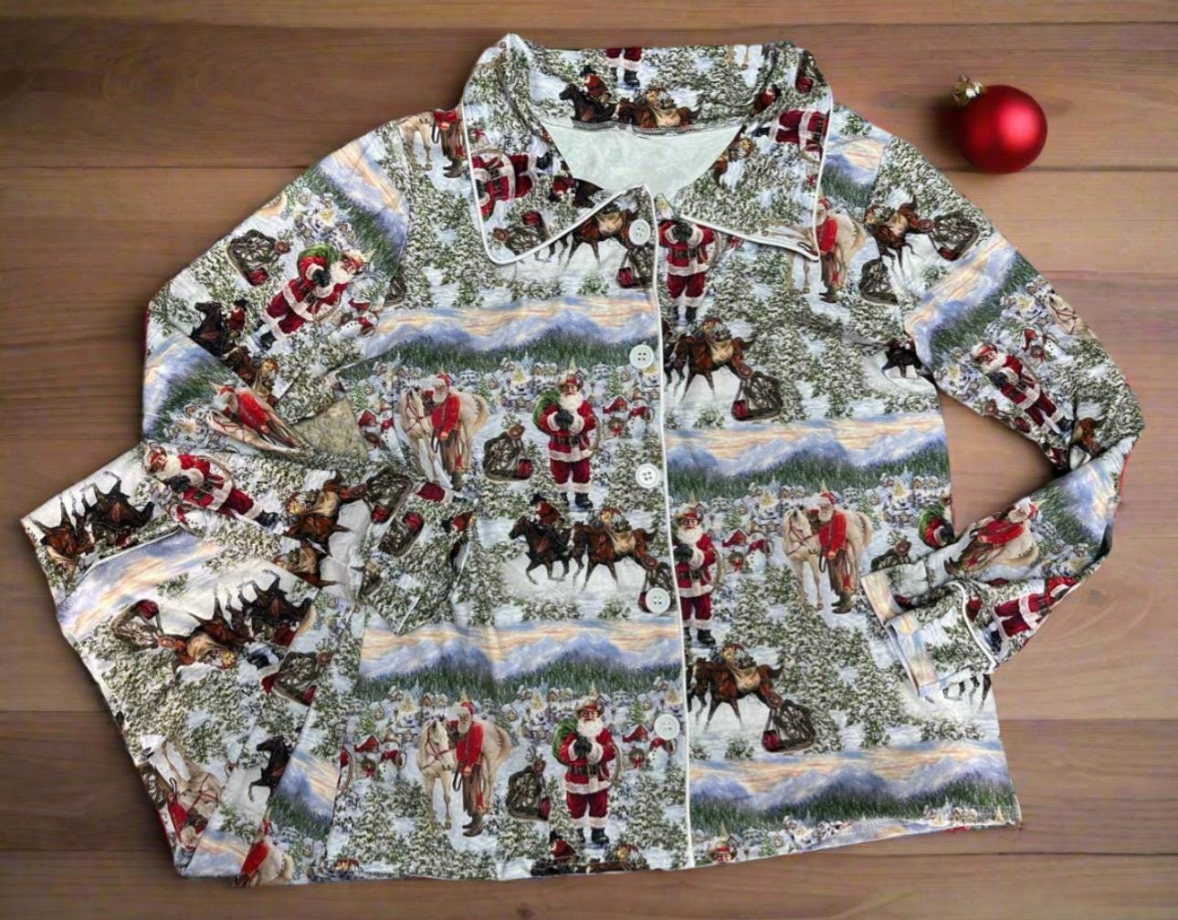 ORIGINAL Blue Cowboy Santa Christmas Pajamas / Western FAMILY CHRISTMAS Pjs / Adult Cowboy Santa Pajamas