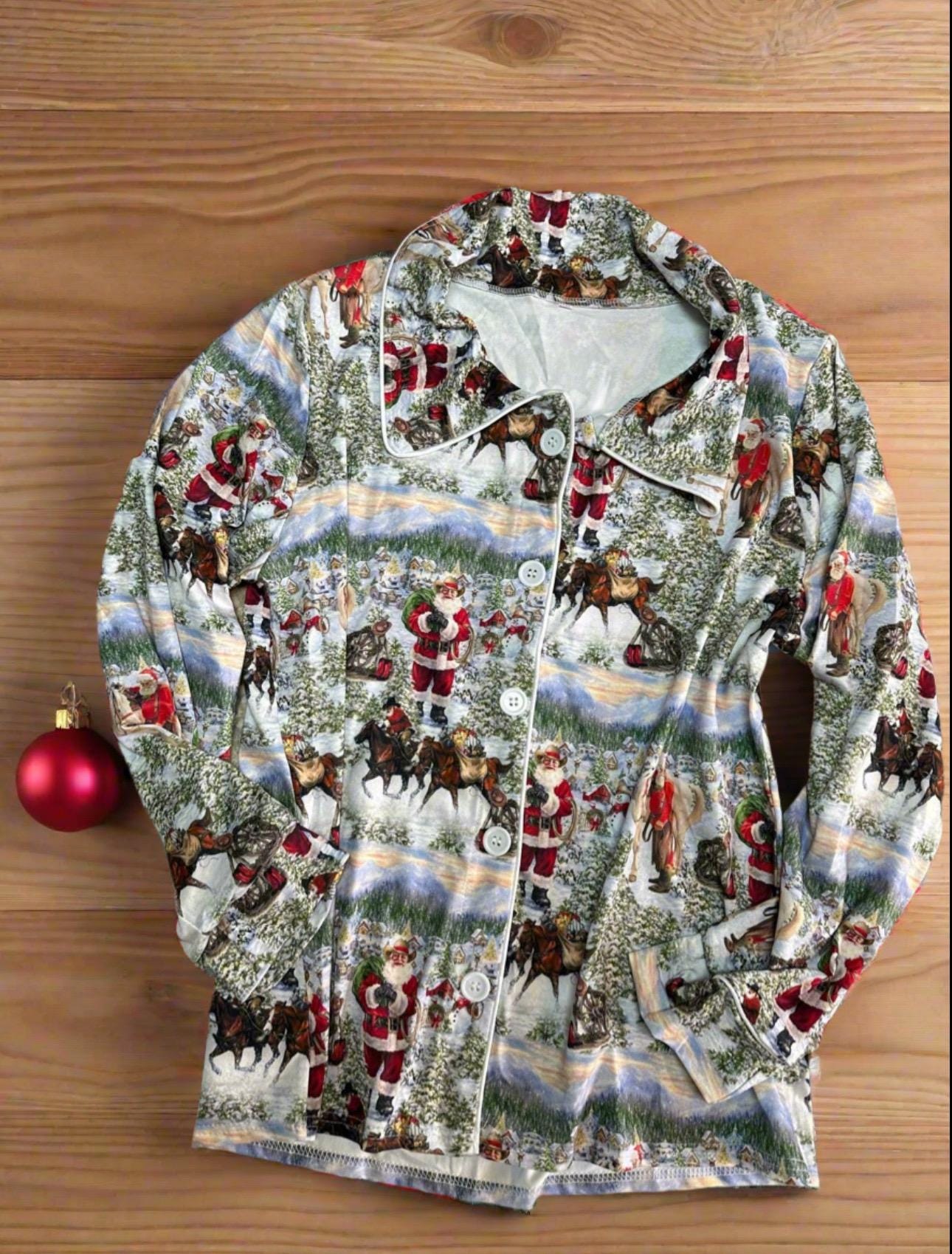 ORIGINAL Blue Cowboy Santa Christmas Pajamas / Western FAMILY CHRISTMAS Pjs / Adult Cowboy Santa Pajamas