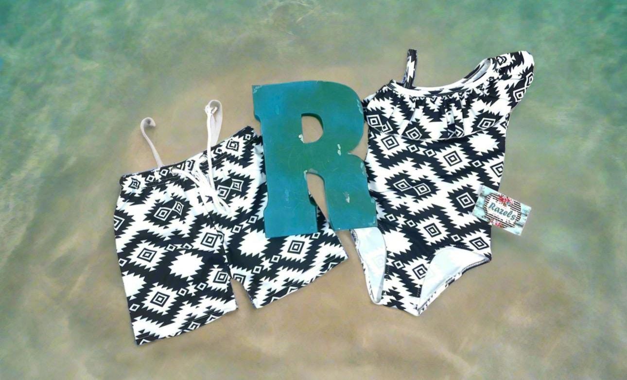 Matching Kids Swimsuits, Western Black and White Swimsuits