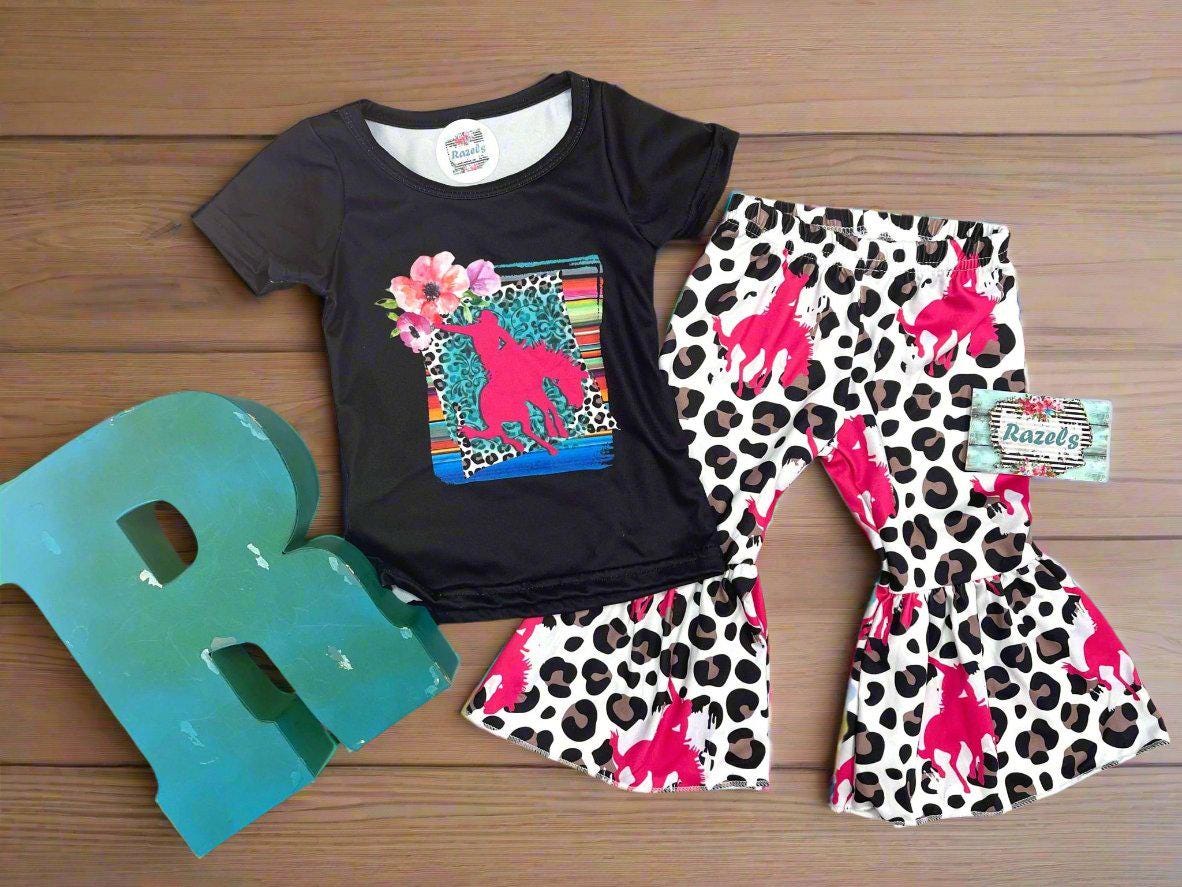 COWGIRL BELL BOTTOM Outfit, Pink Bronc Rider