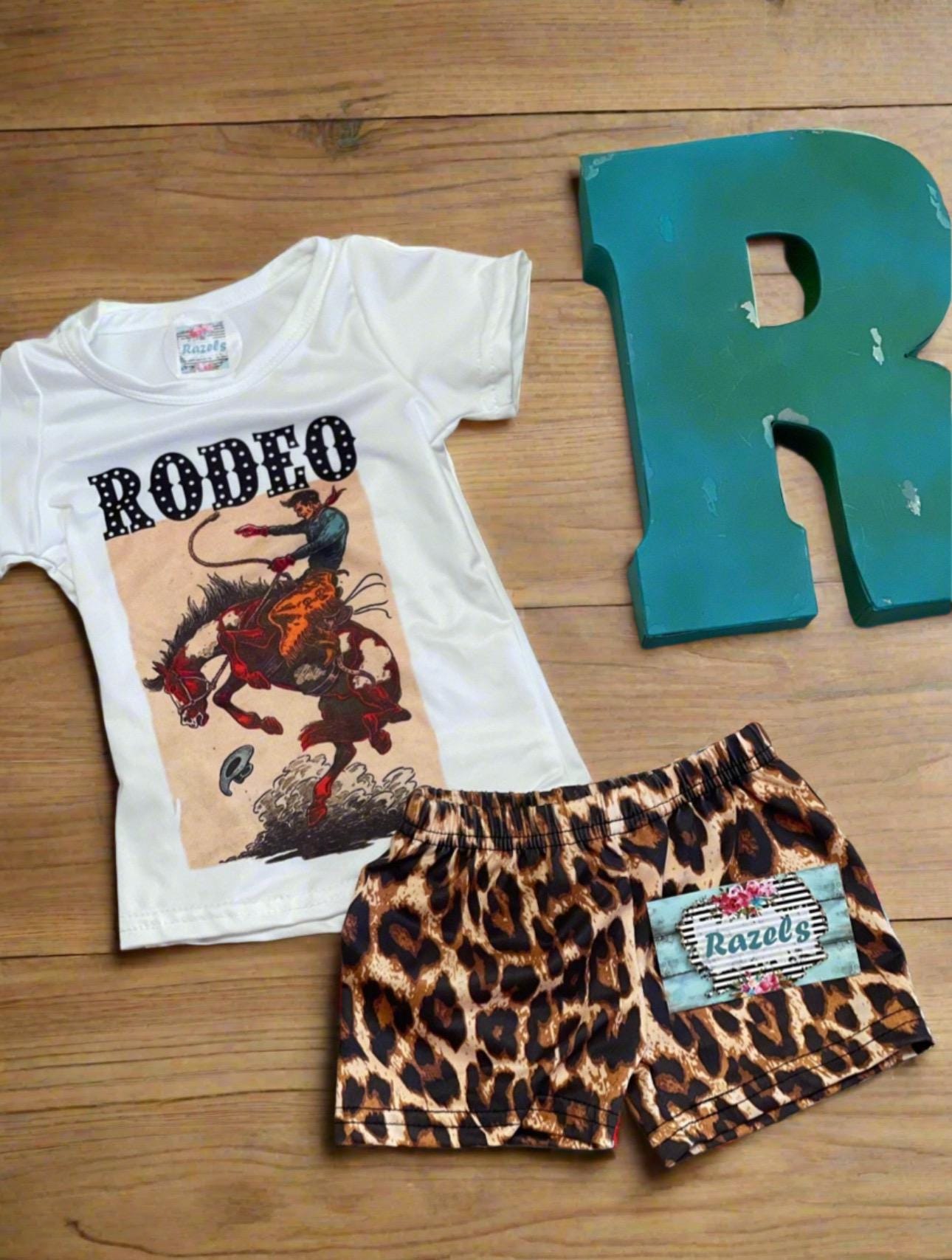 Girls Cowgirl Outfit, Rodeo Shirt and Cheetah Shorts
