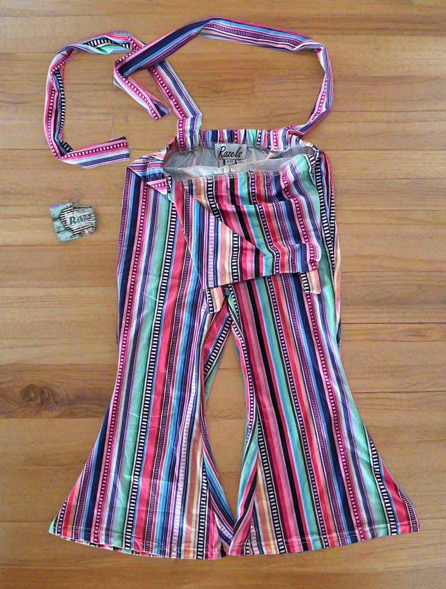 Toddler Girls Serape, Denim Jumpsuit - Serape Stripe Overalls