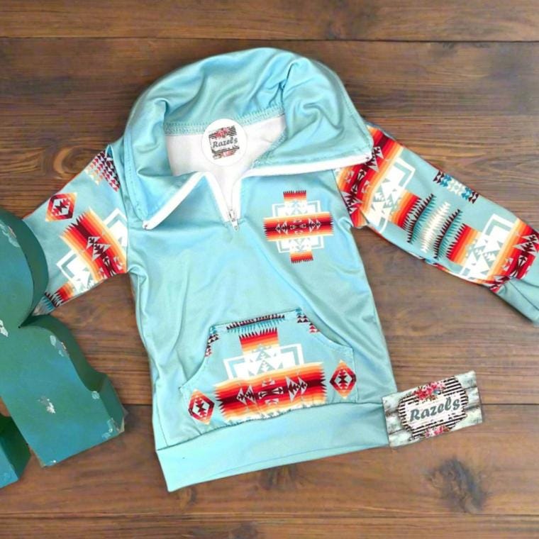 Kids Western Pullover β Southwestern Quarter Zip Sweatshirt, Cowboy Cowgirl Lightweight Sweatshirt Back to School