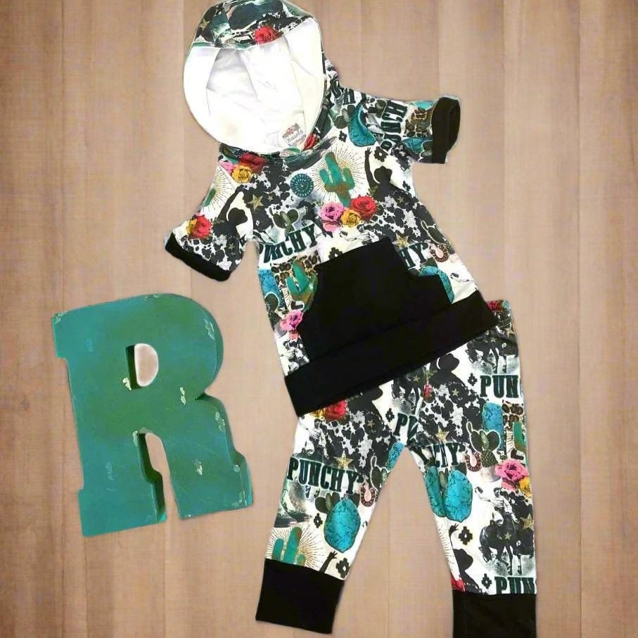 Punchy Western Cowgirl Outfit | Girls Western Hoodie and Jogger Set | Cowgirl Sweatsuit, Retro Cowboy Clothes
