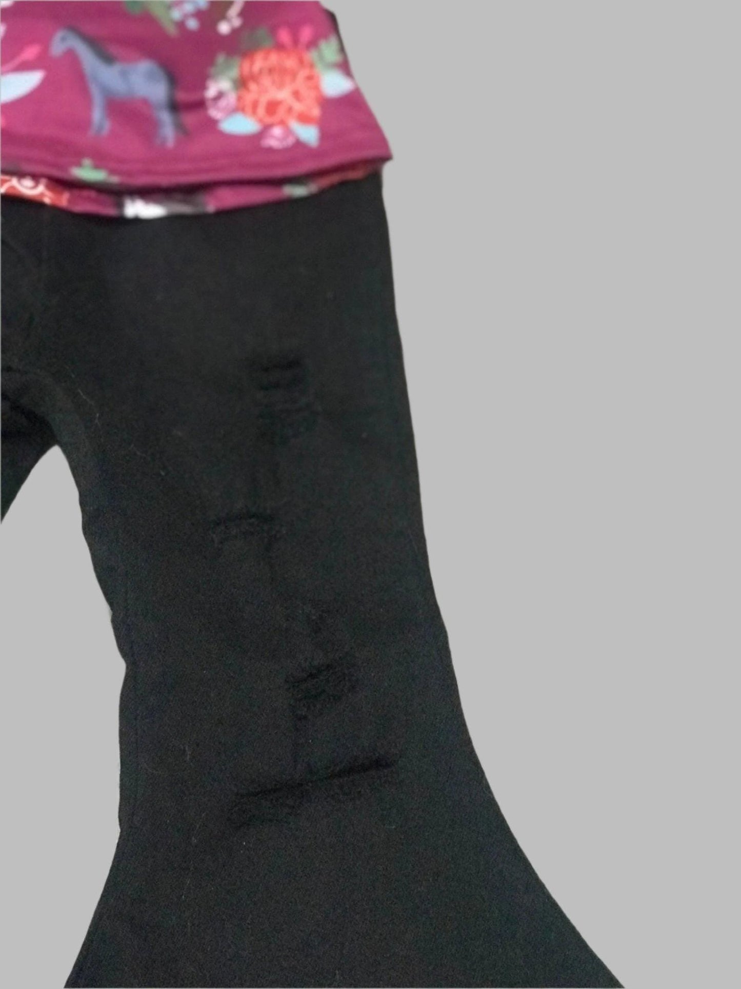 Girls' Horse Shirt & Black Bell Bottom Jeans Outfit, Horse Blouse