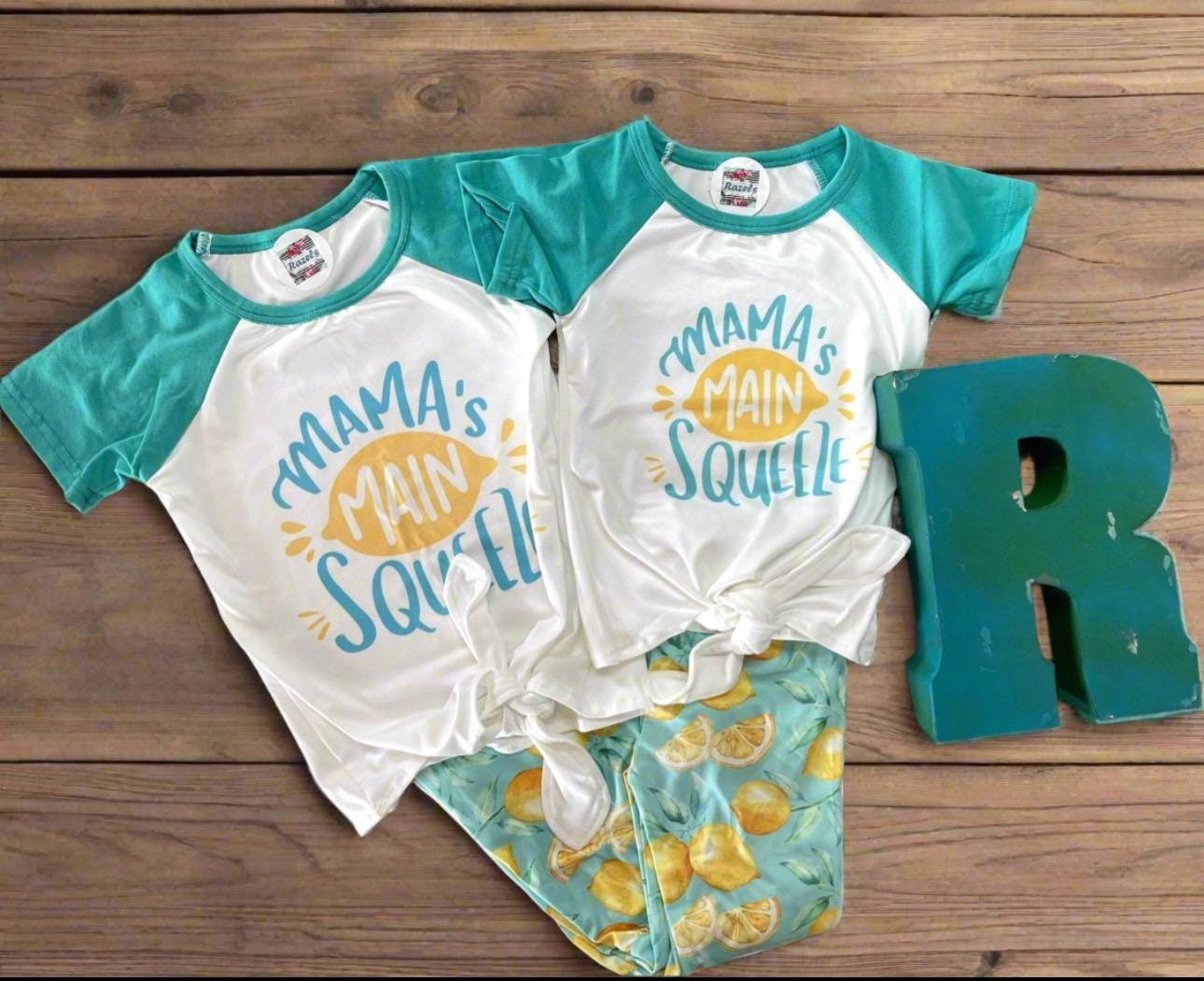 Mama's Main Squeeze BELL BOTTOM OUTFIT, Lemon Flare Pants & Mama T-Shirt,