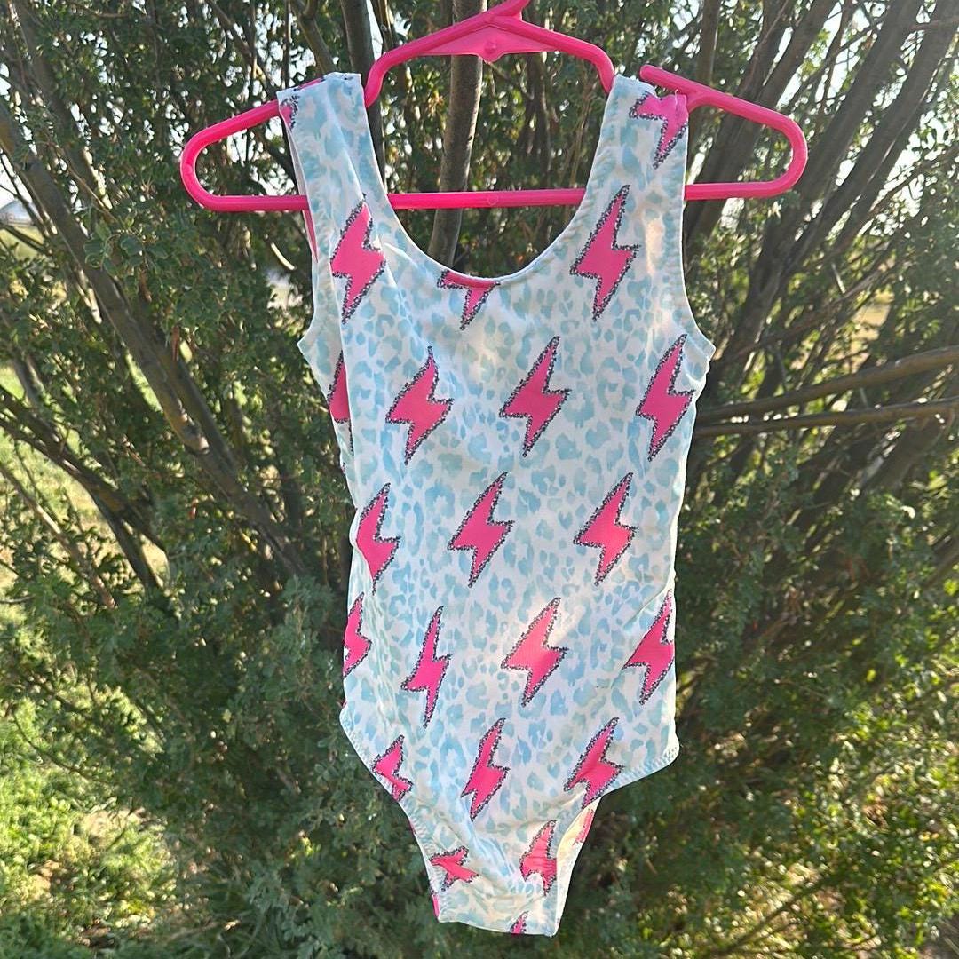 Girls Swimsuit, Pink Lightning Bolt Swimsuit